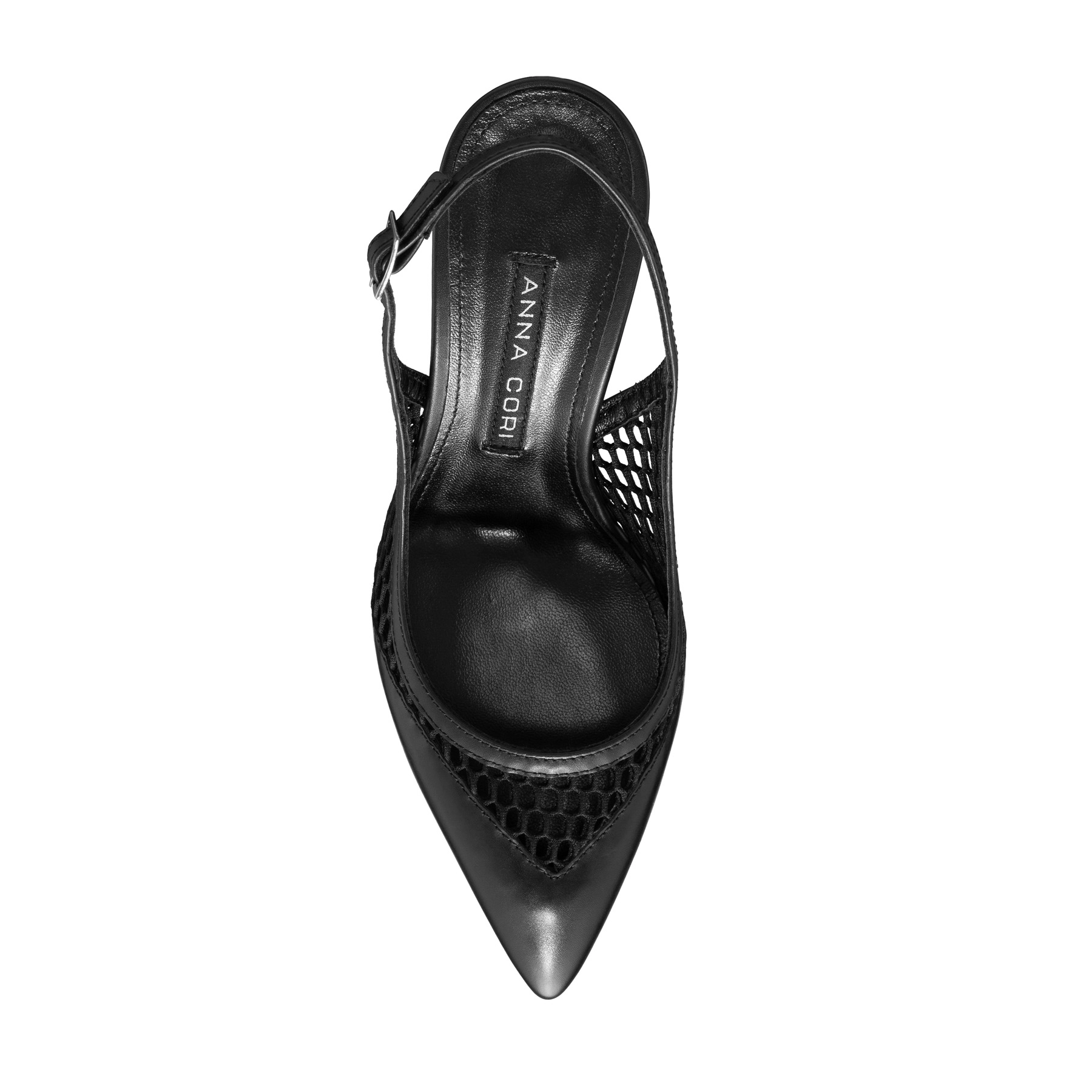 Women Leather slingback shoes 8095 Vitello+Black Mesh