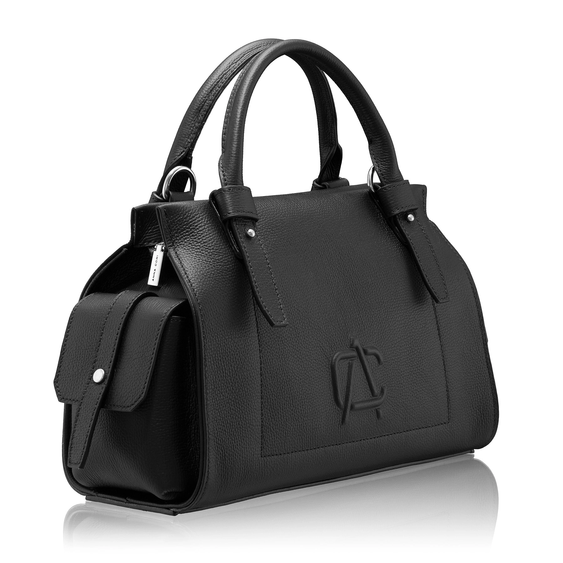 Women Leather Handbag BECA 02 BOTTALATO BLACK