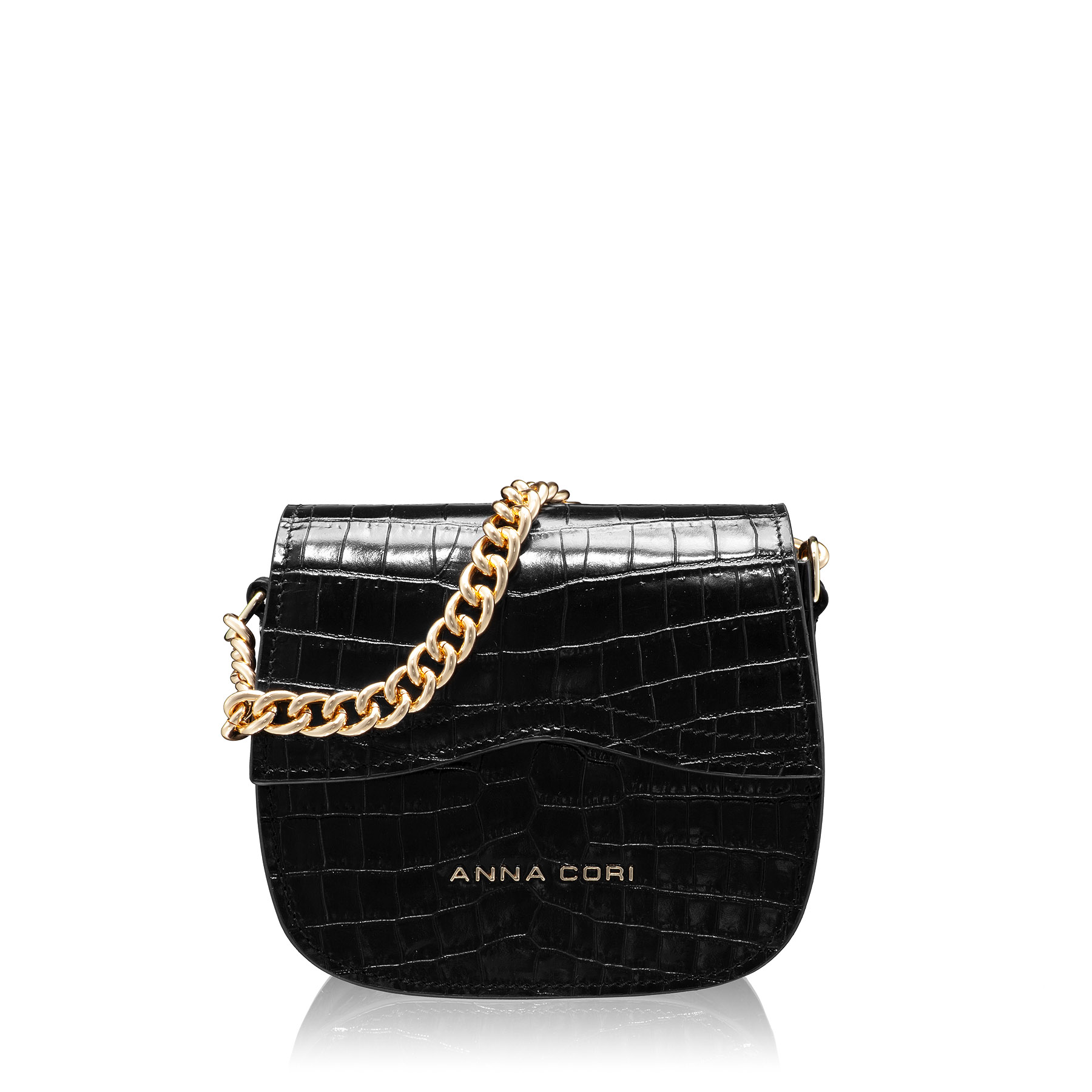 Women Leather Shoulder Bag NEVADA CROCO BLACK
