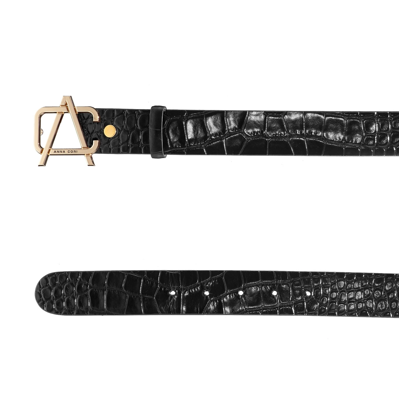 Women Leather Belt 62 CROCO BLACK