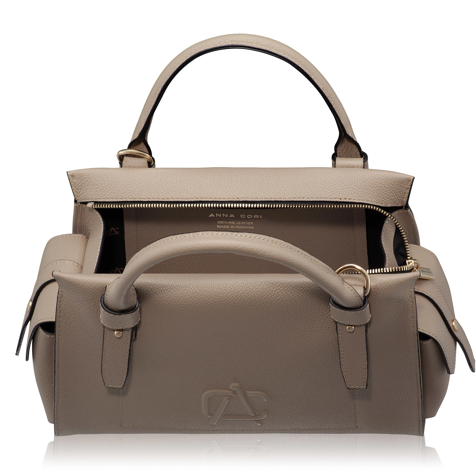 Women Leather Handbag BECA 02 BOTTALATO TAUPE