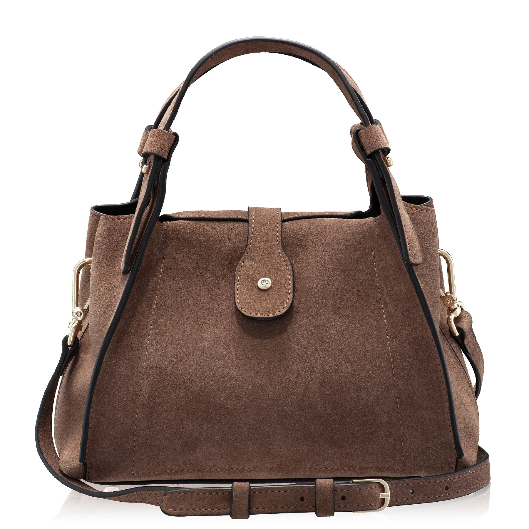 Women Suede Leather Handbag BLUMA 01 CROSTA FANGO