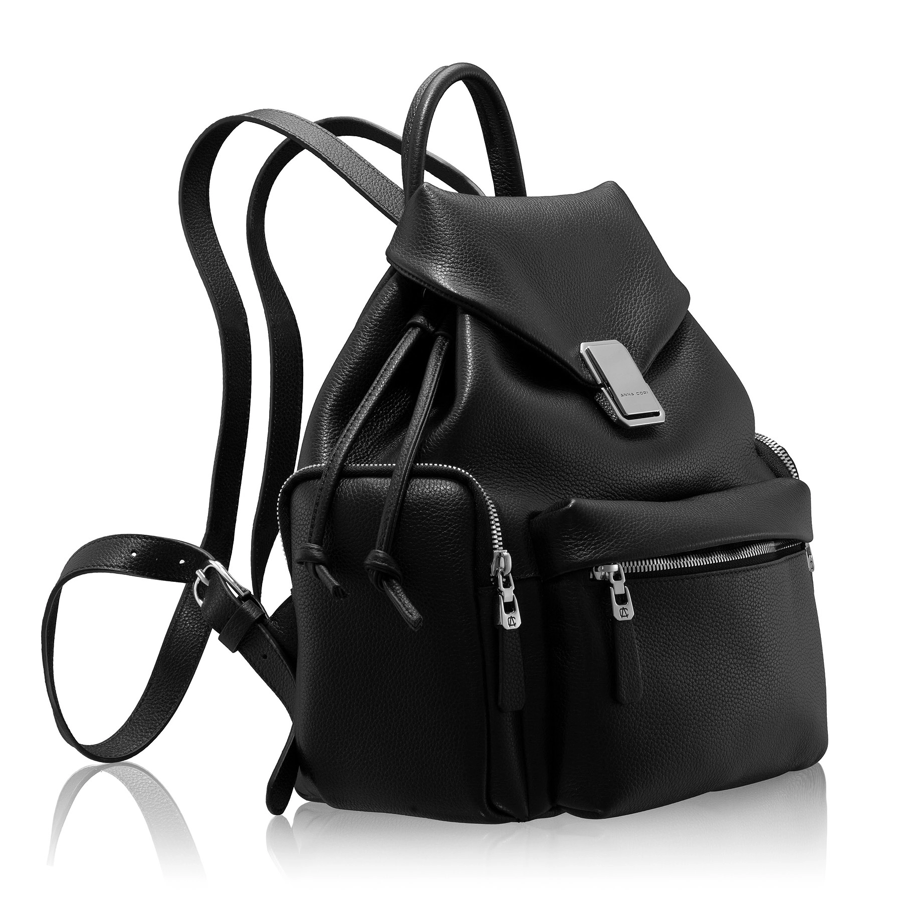 Women Leather Backpack JUDY 01 BOTTALATO NEGRU
