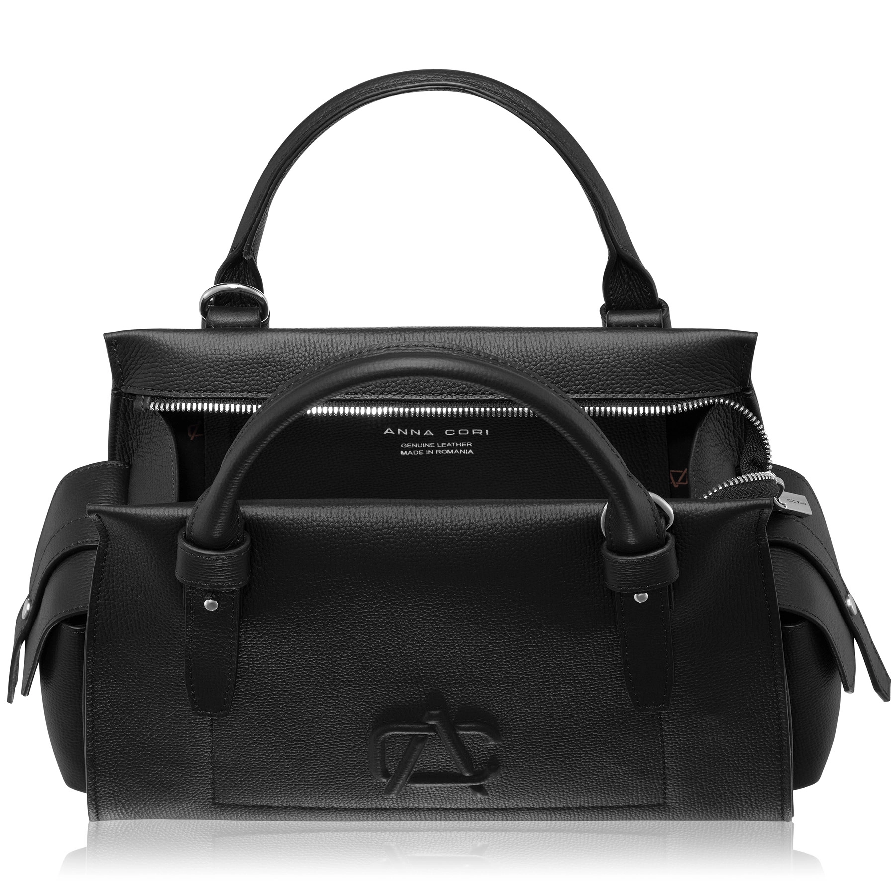 Women Leather Handbag BECA 02 BOTTALATO BLACK