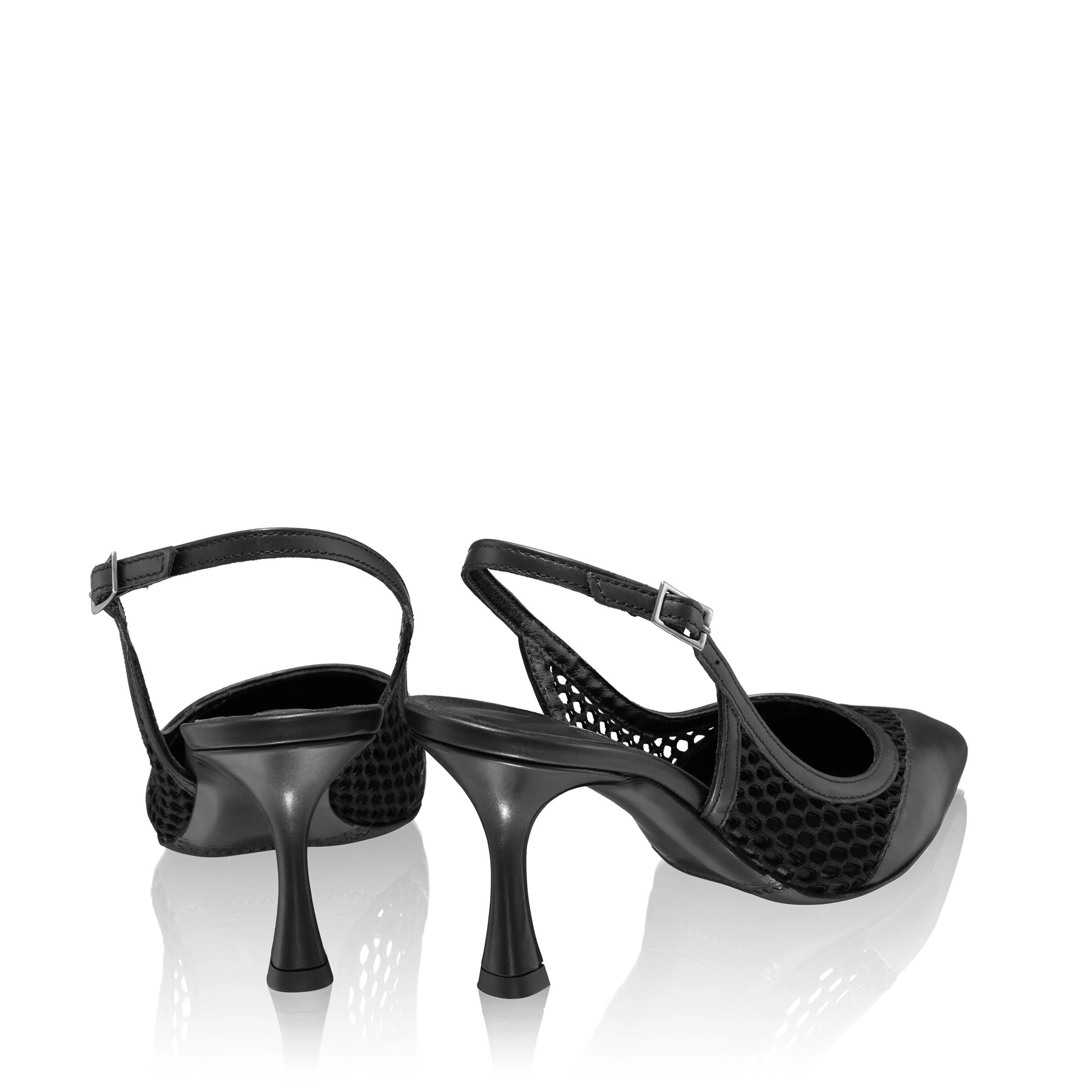 Women Leather slingback shoes 8095 Vitello+Black Mesh