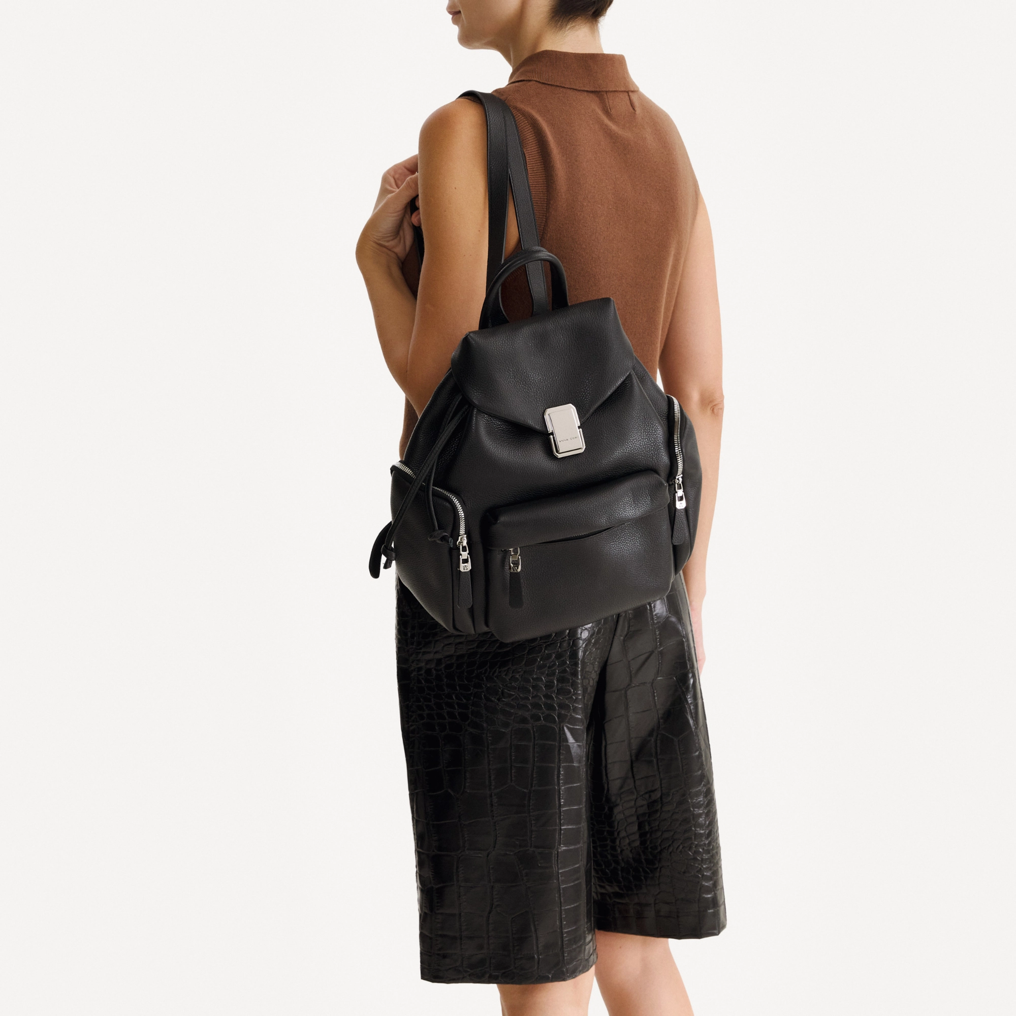 Women Leather Backpack JUDY 01 BOTTALATO NEGRU