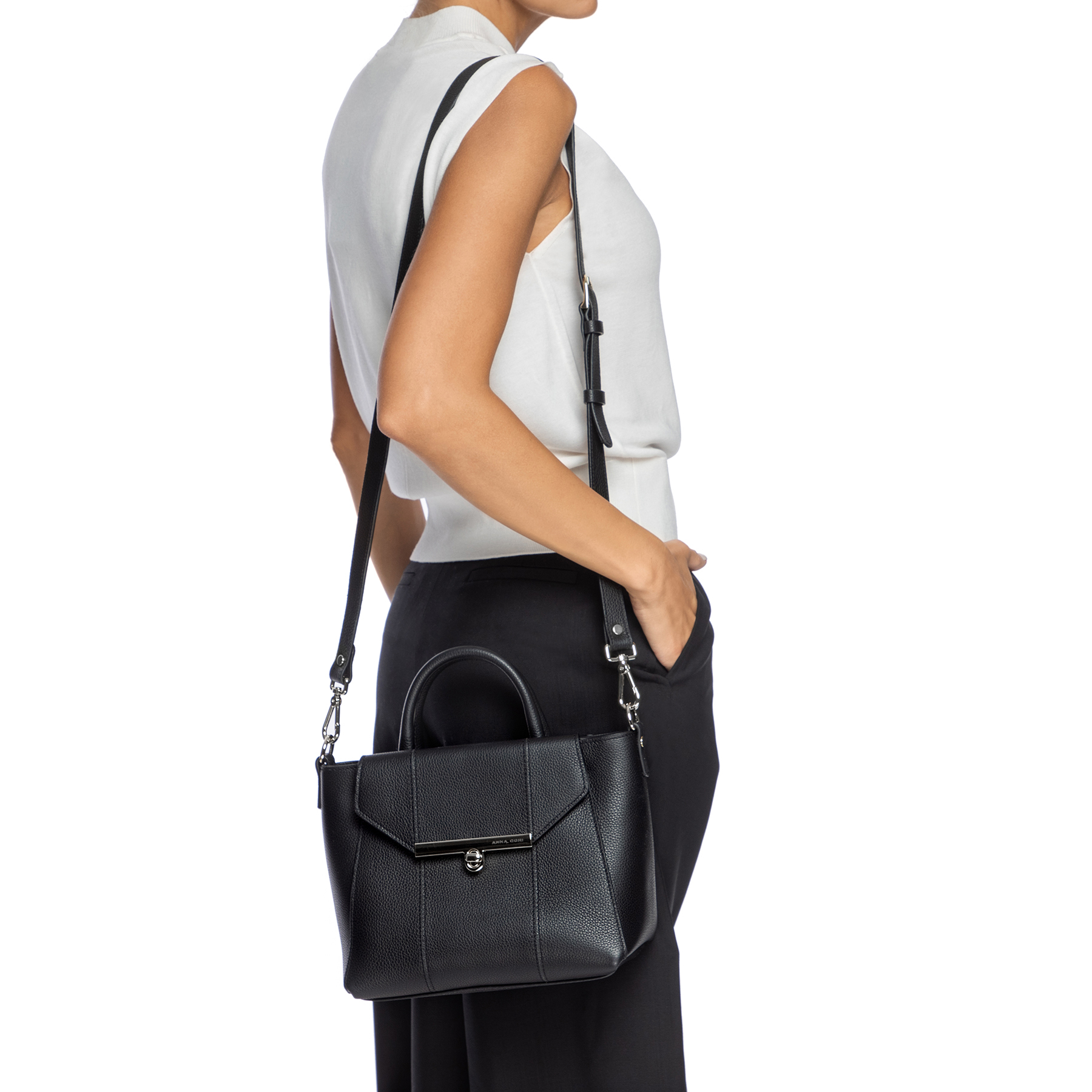 Women Leather Hand Bag CLARINA 04 Bottalato Black