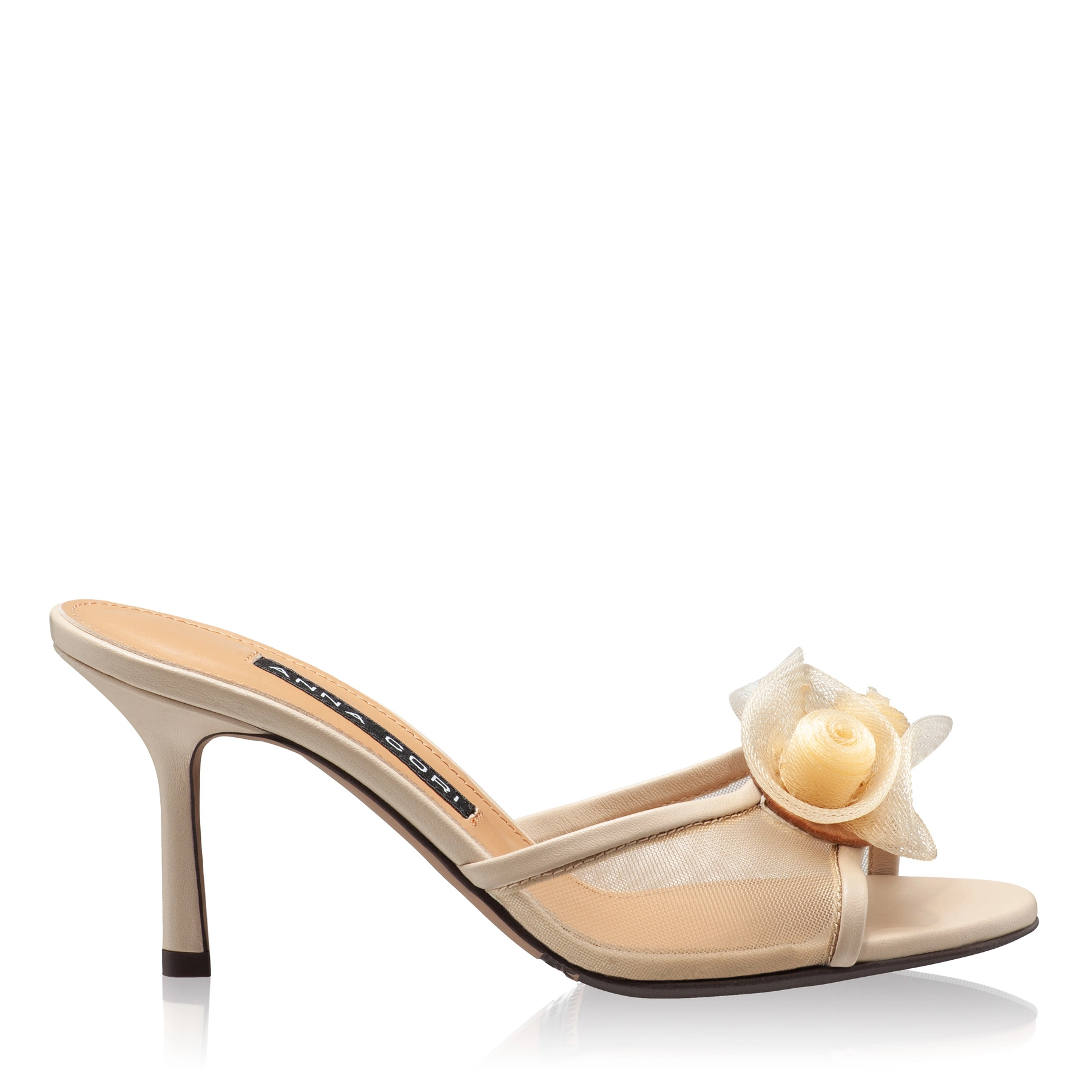 Women Leather Mules 8085 Vitello+Rete Beige