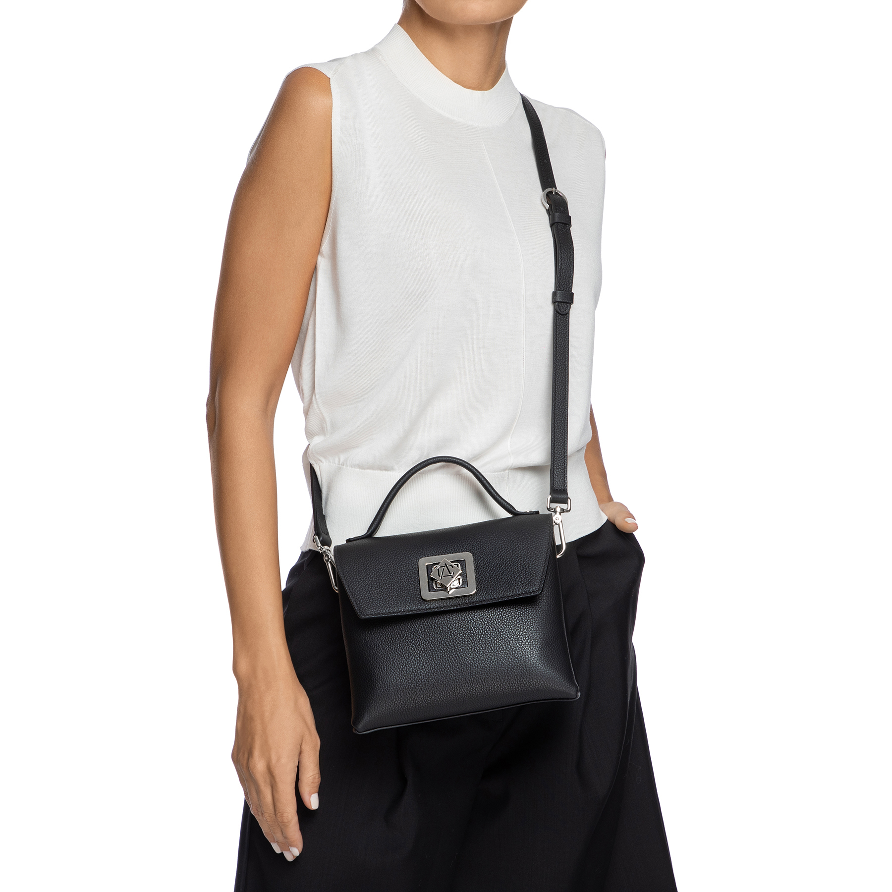 Women Leather Hand Bag GENNA 02 Bottalato Black