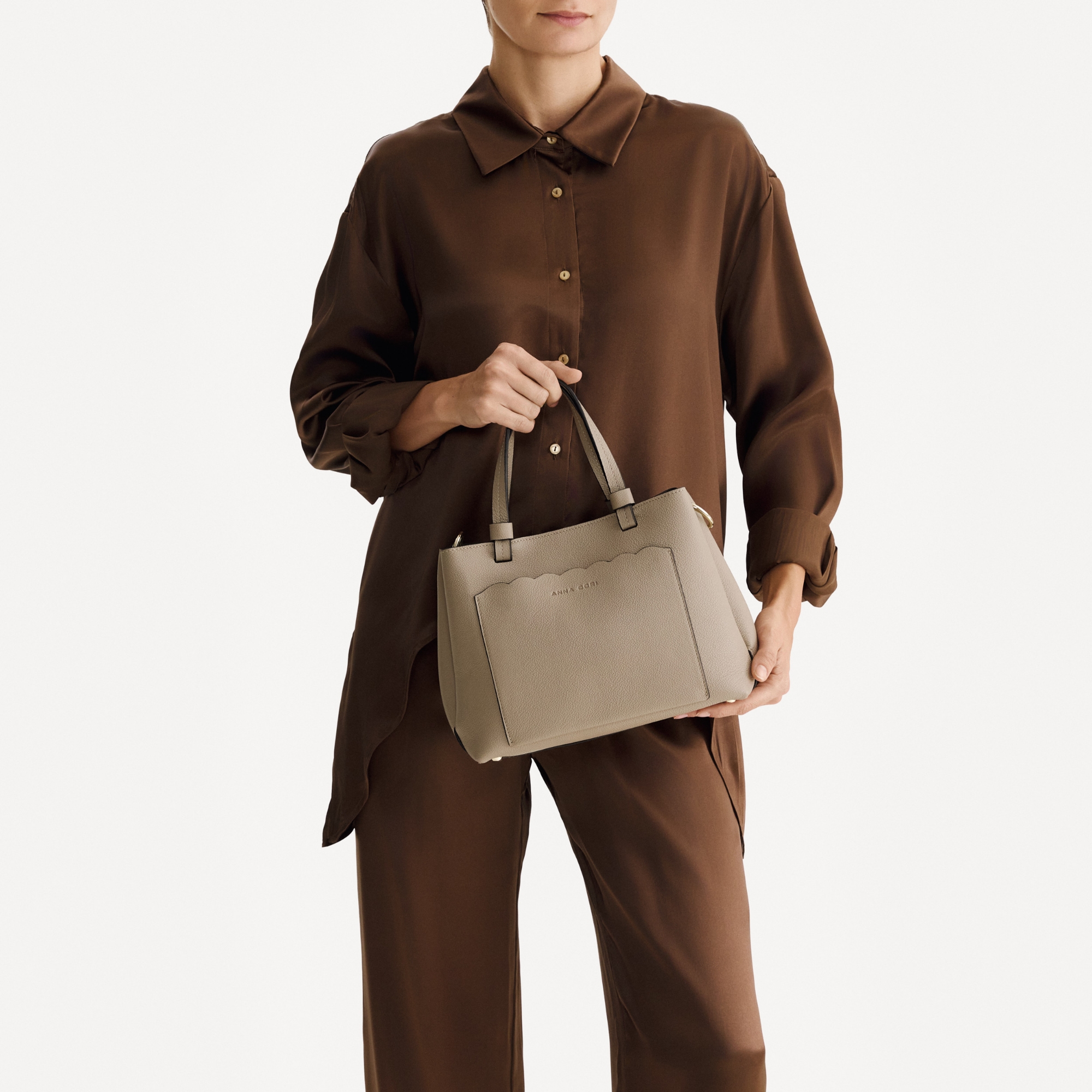 Women Leather Hand Bag CAYA 02 BOTTALATO TAUPE