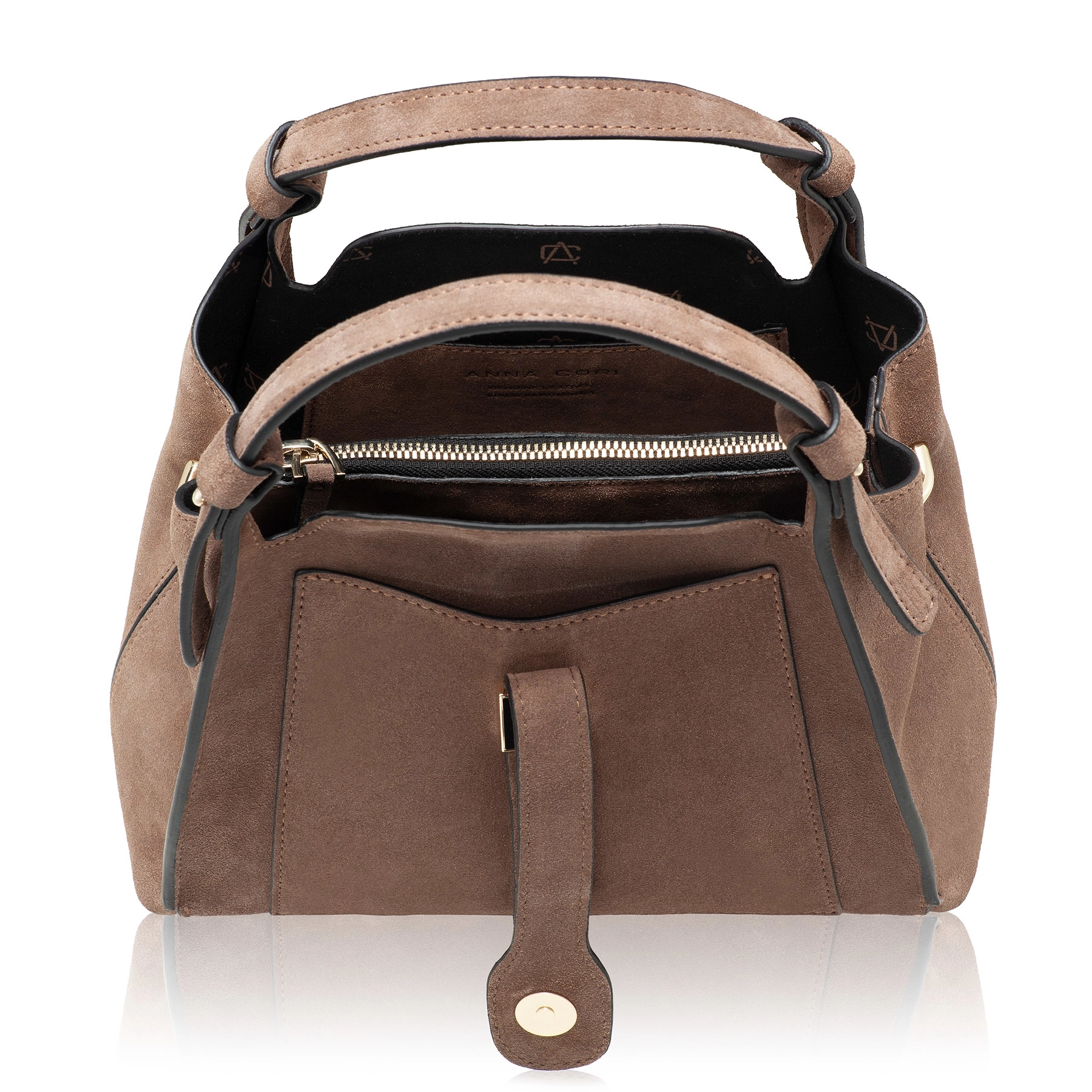Women Suede Leather Handbag BLUMA 01 CROSTA FANGO