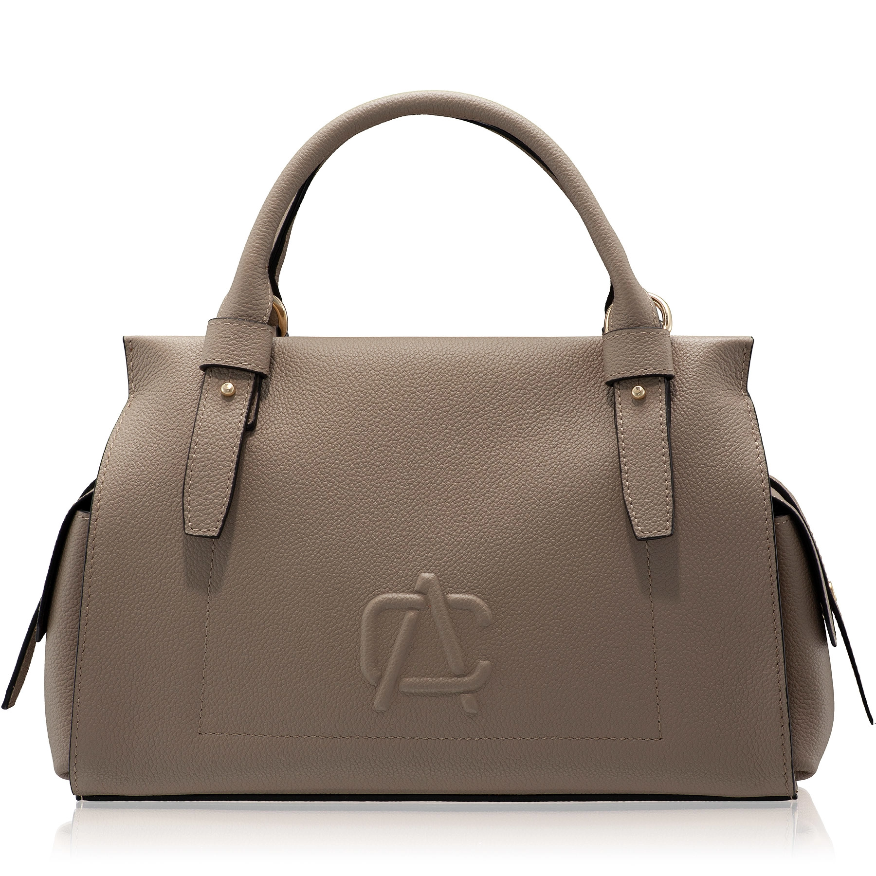 Women Leather Handbag BECA 02 BOTTALATO TAUPE