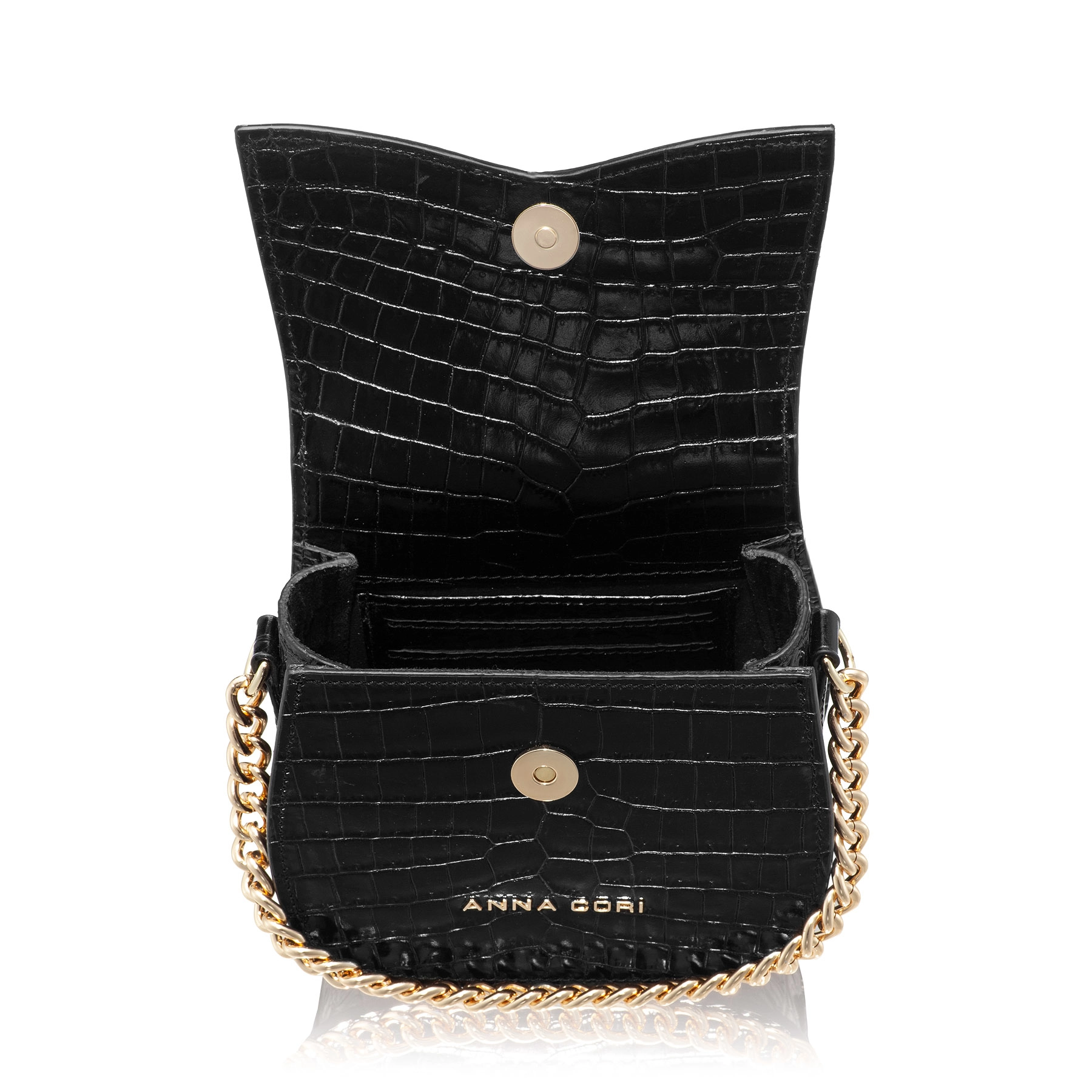 Women Leather Shoulder Bag NEVADA CROCO BLACK
