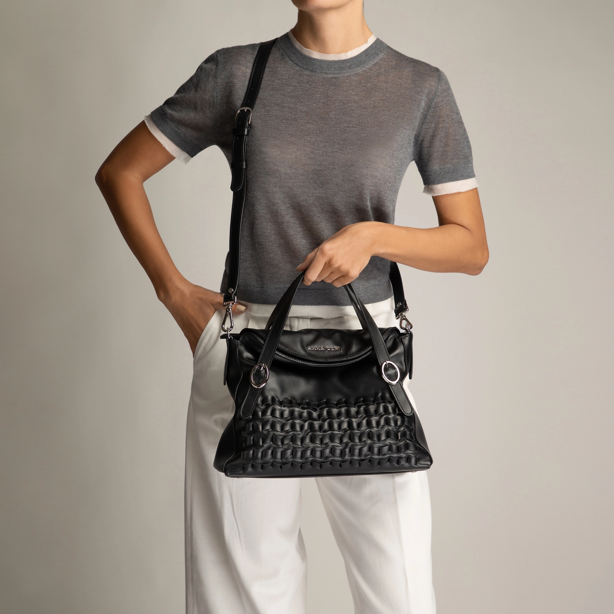 HANDBAG WOMAN FANIA 01 VITELLO NEGRU