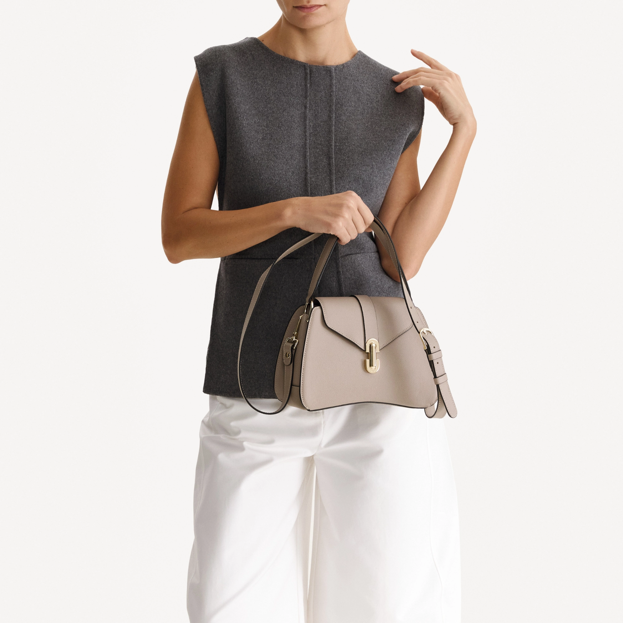 Women Leather Handbag ANERA 02 VIT STAMP TAUPE