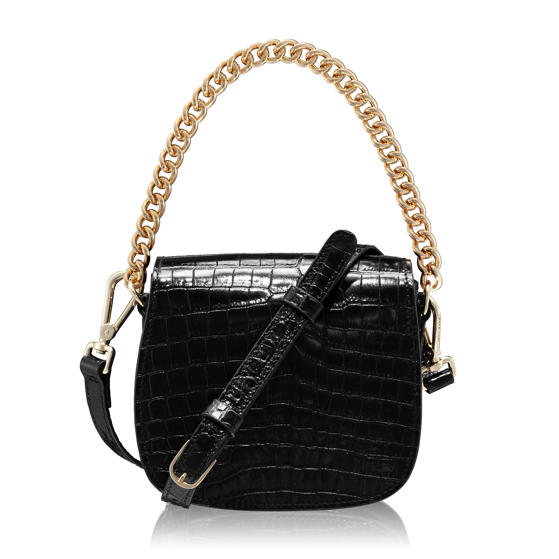 Women Leather Shoulder Bag NEVADA CROCO BLACK