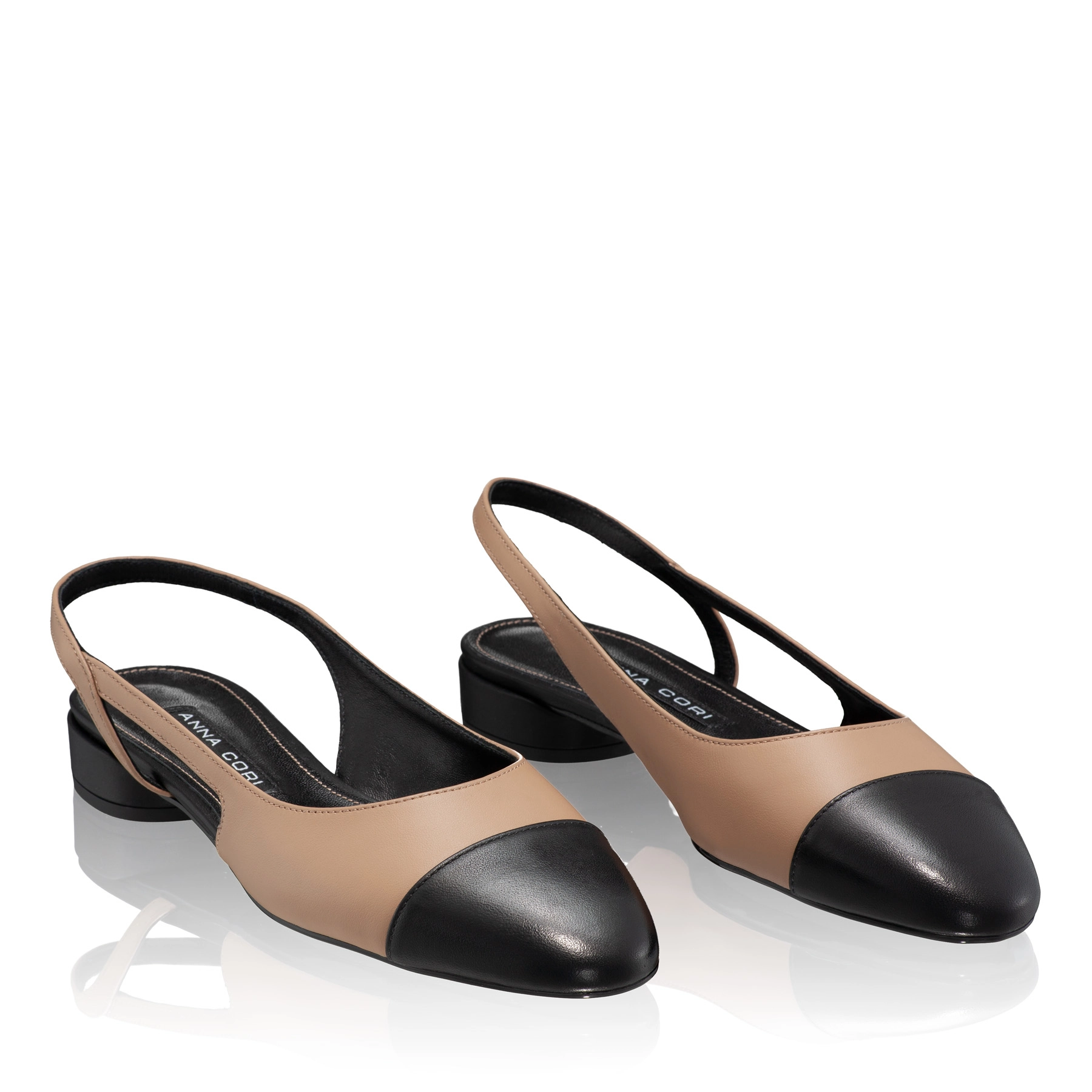 Mid-heel Slingback Pumps 8078 Vitello Cappuccino+Black