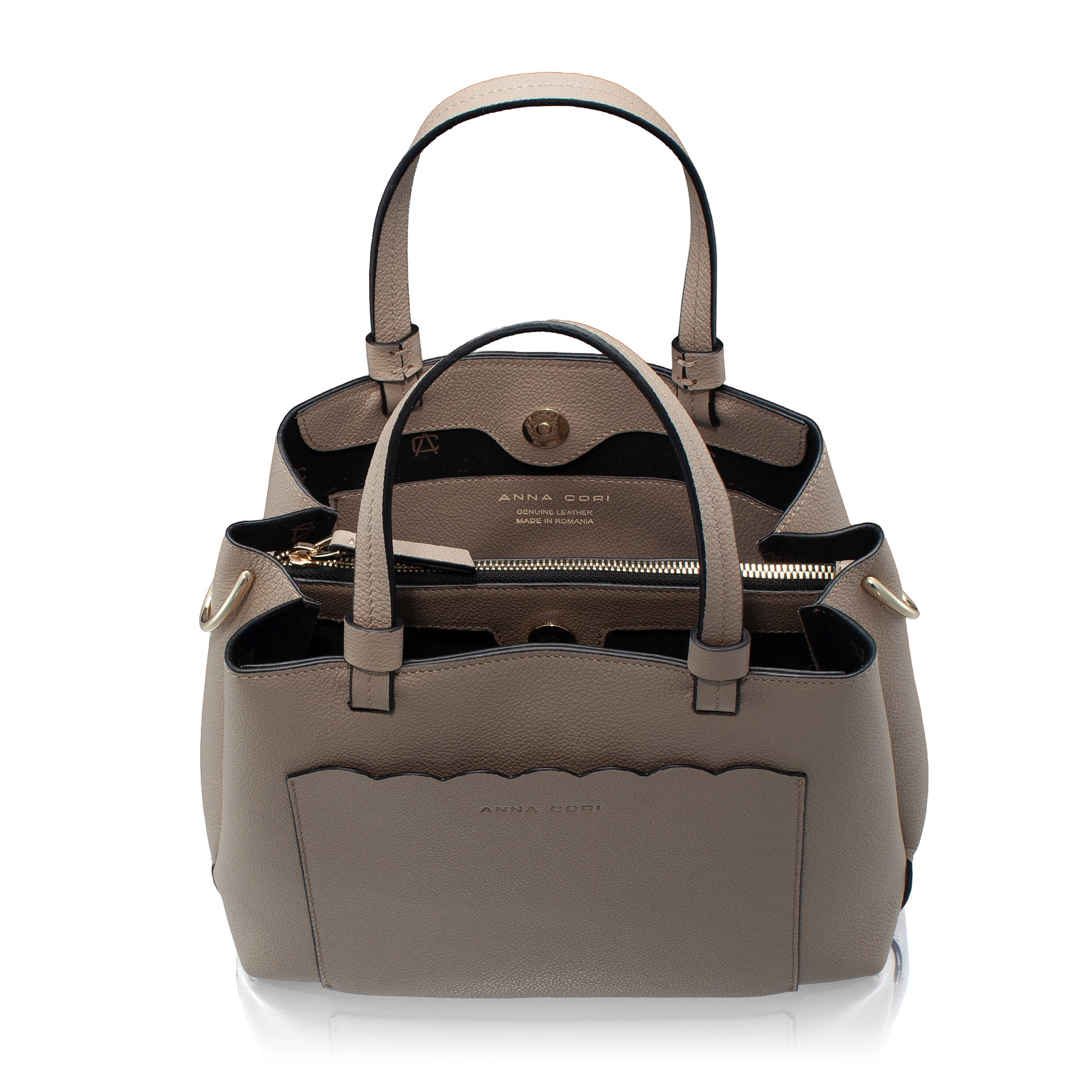 Women Leather Hand Bag CAYA 02 BOTTALATO TAUPE
