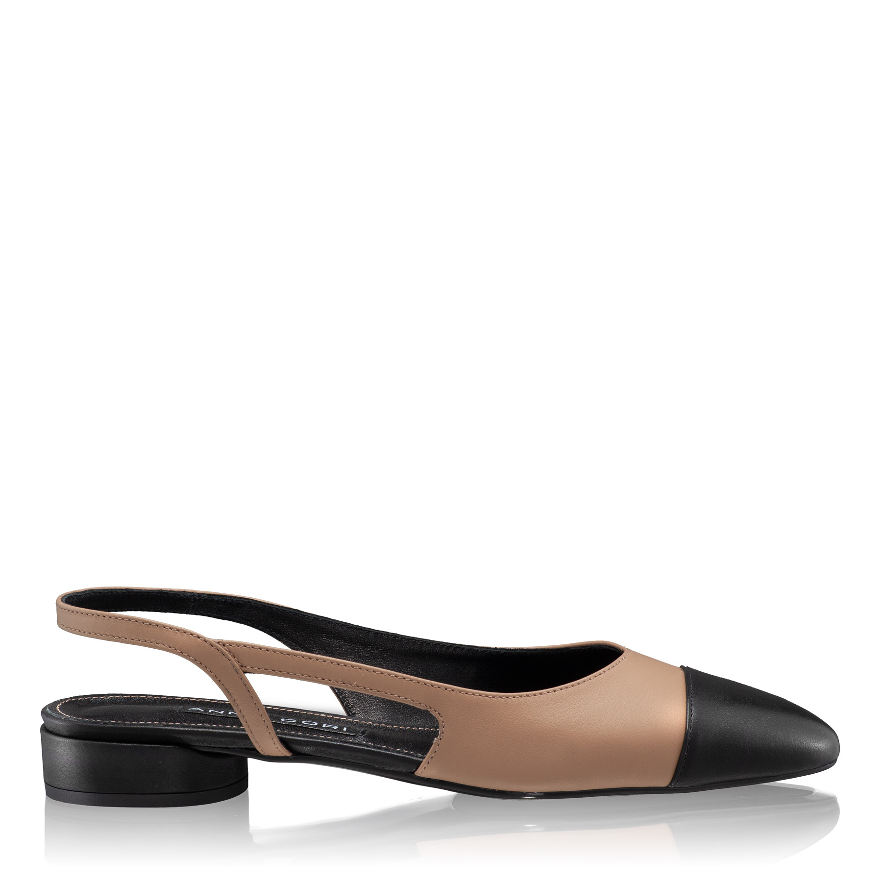 Mid-heel Slingback Pumps 8078 Vitello Cappuccino+Black