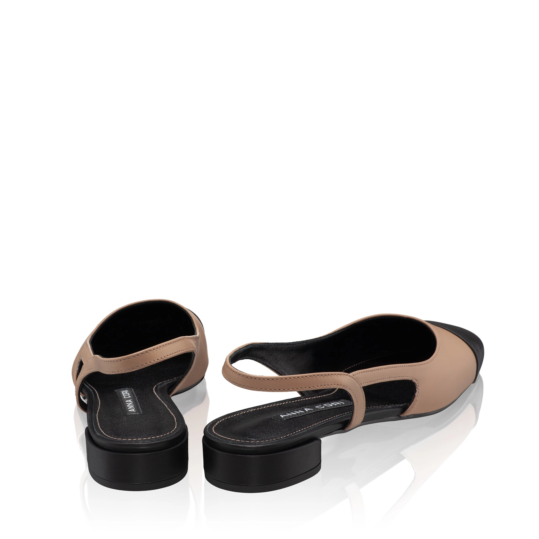 Mid-heel Slingback Pumps 8078 Vitello Cappuccino+Black