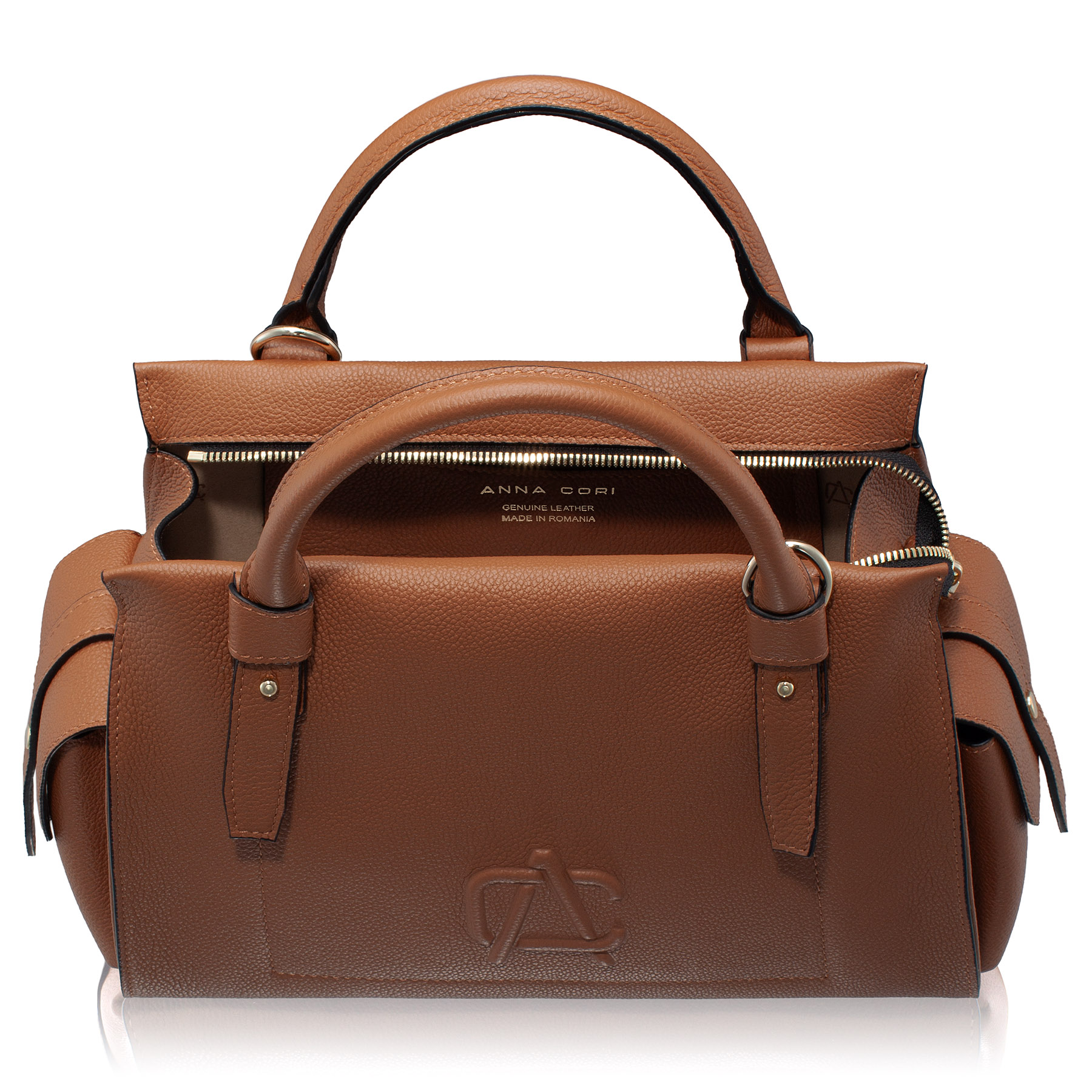 Women Leather Handbag BECA 02 BOTTALATO CUOIO