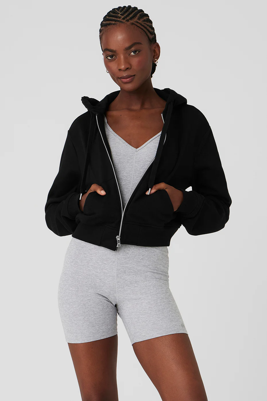 Routine Cropped Zip Hoodie - Black