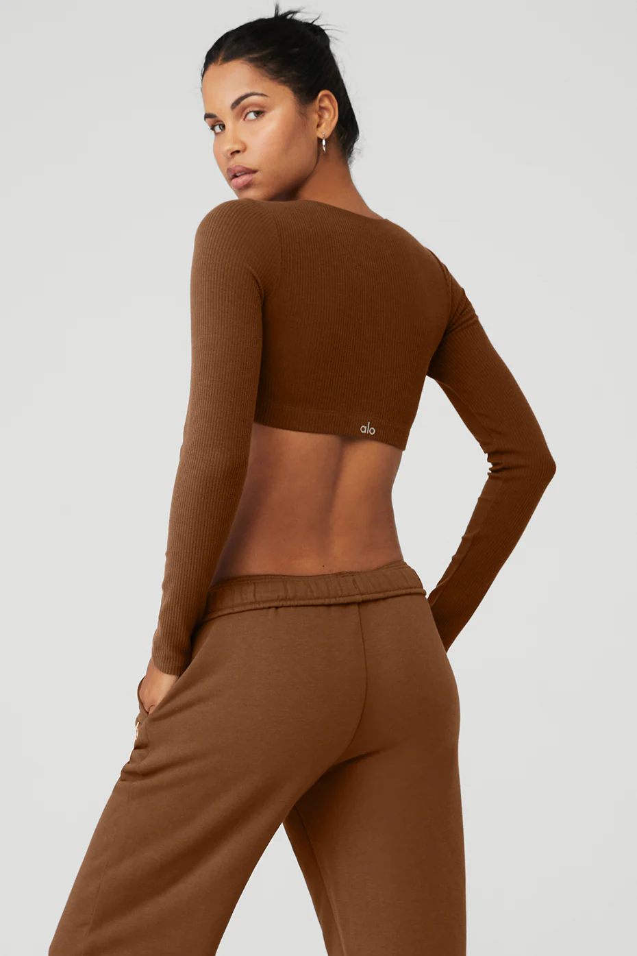 Ribbed Defined Long Sleeve Bra - Cinnamon Brown