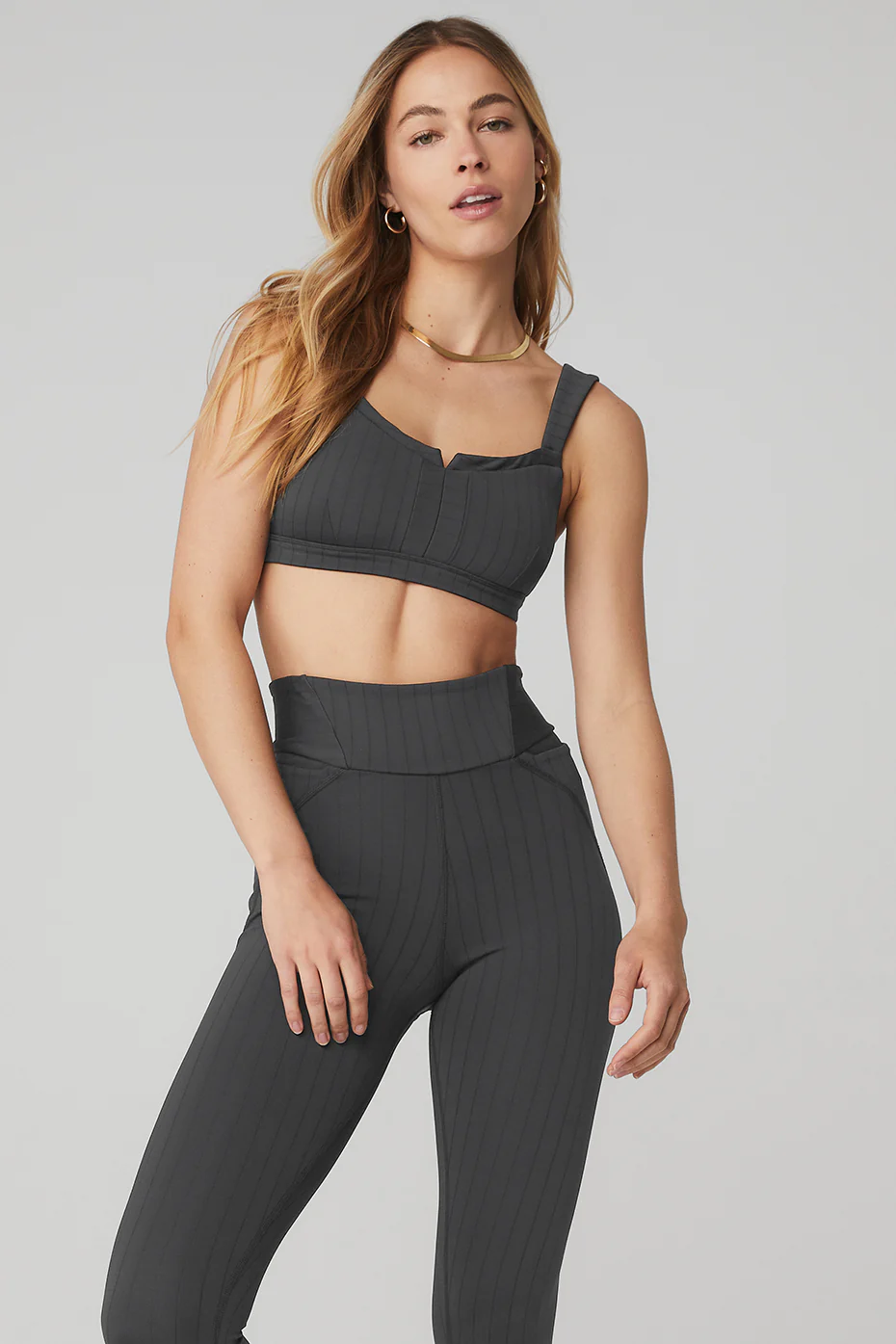 Pinstripe Jacquard Captivate Bra - Anthracite/Black