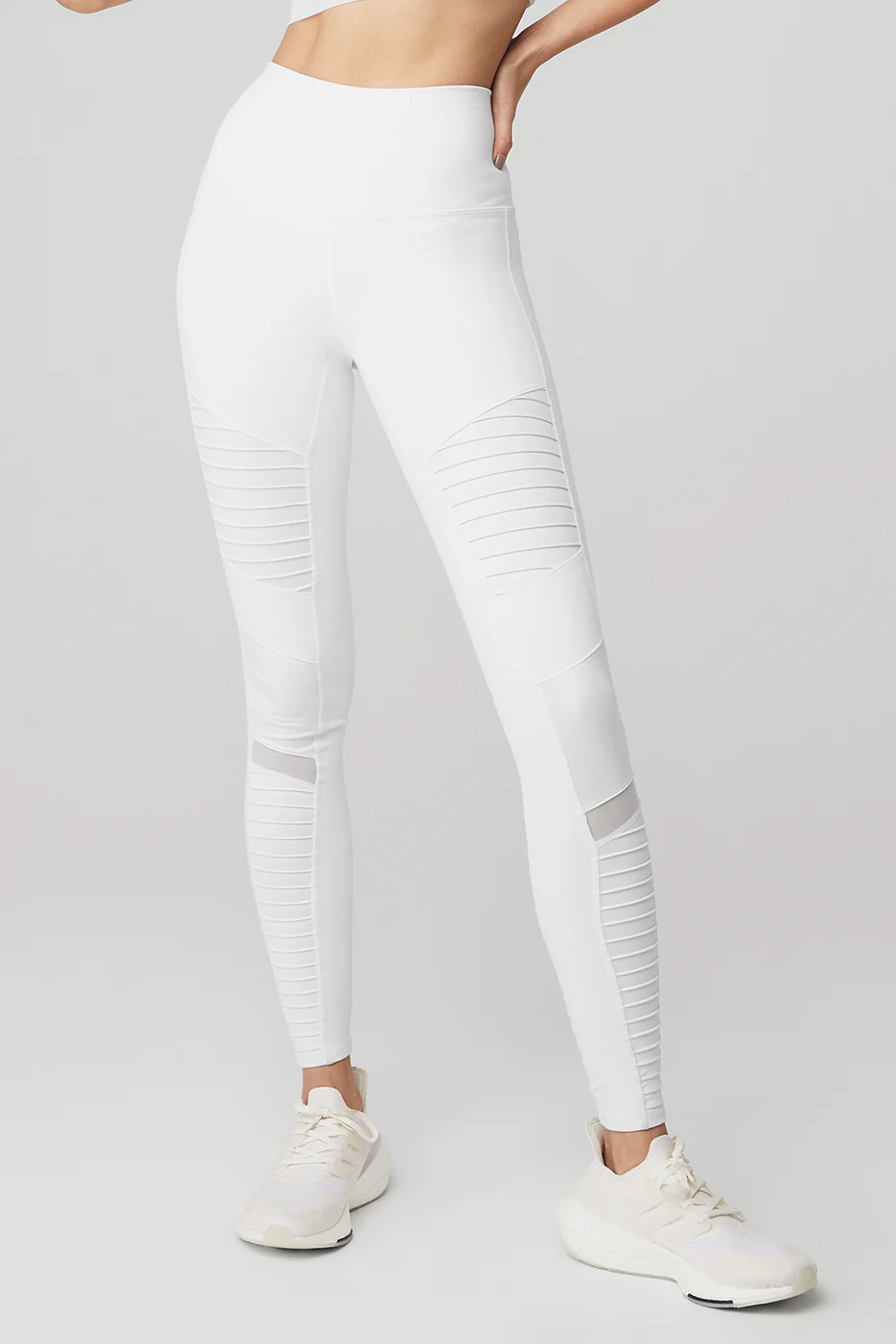 High-Waist Moto Legging - White/White Glossy