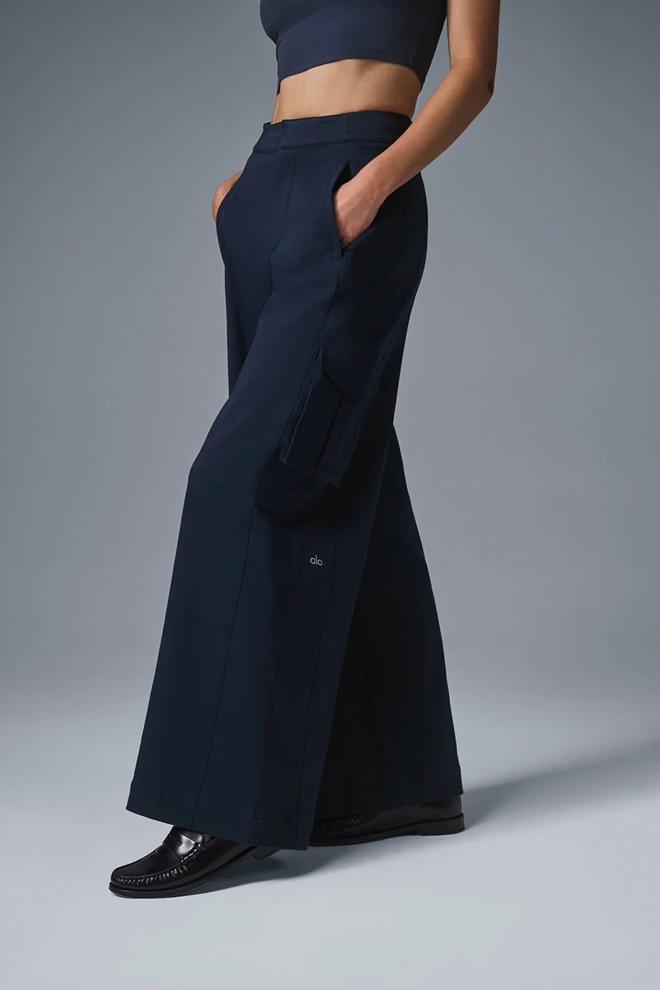 Wide Leg Cargo Show Off Trouser - Navy