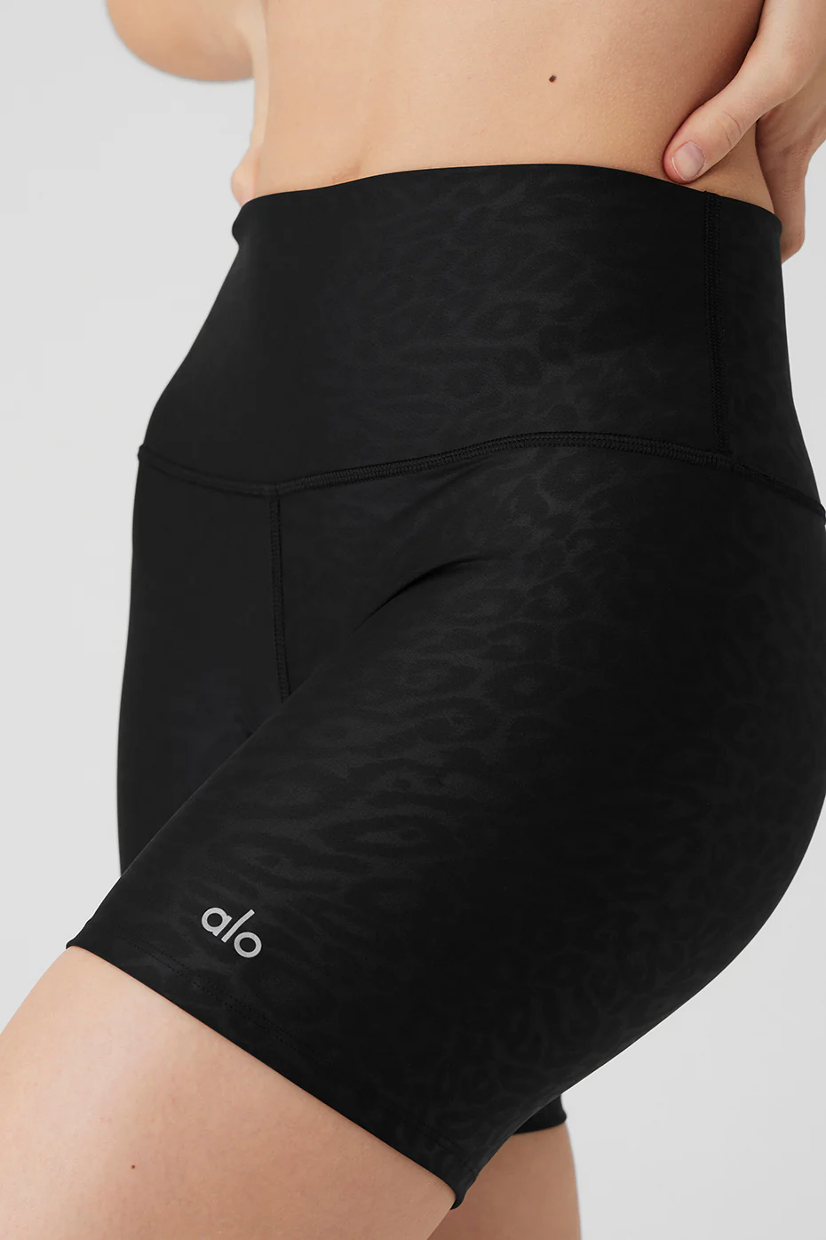 5 Airlift High-Waist Leopard Debossed Biker Short - Black