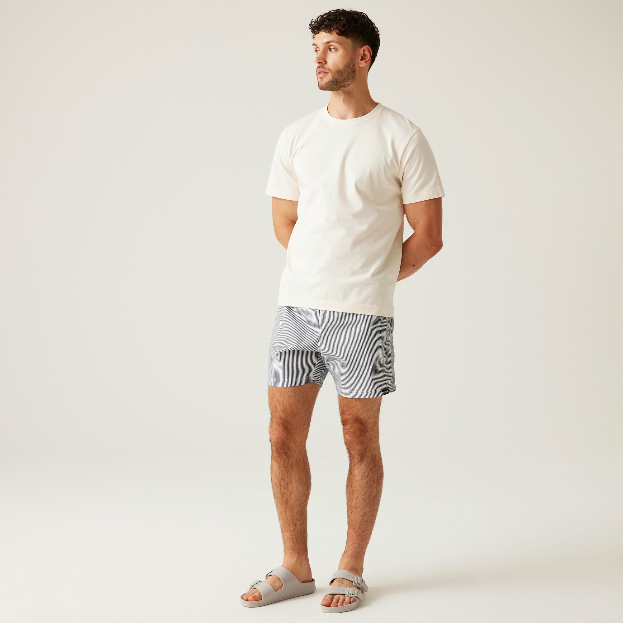 Men's Loras Swim Shorts | Navy Seersucker Stripe