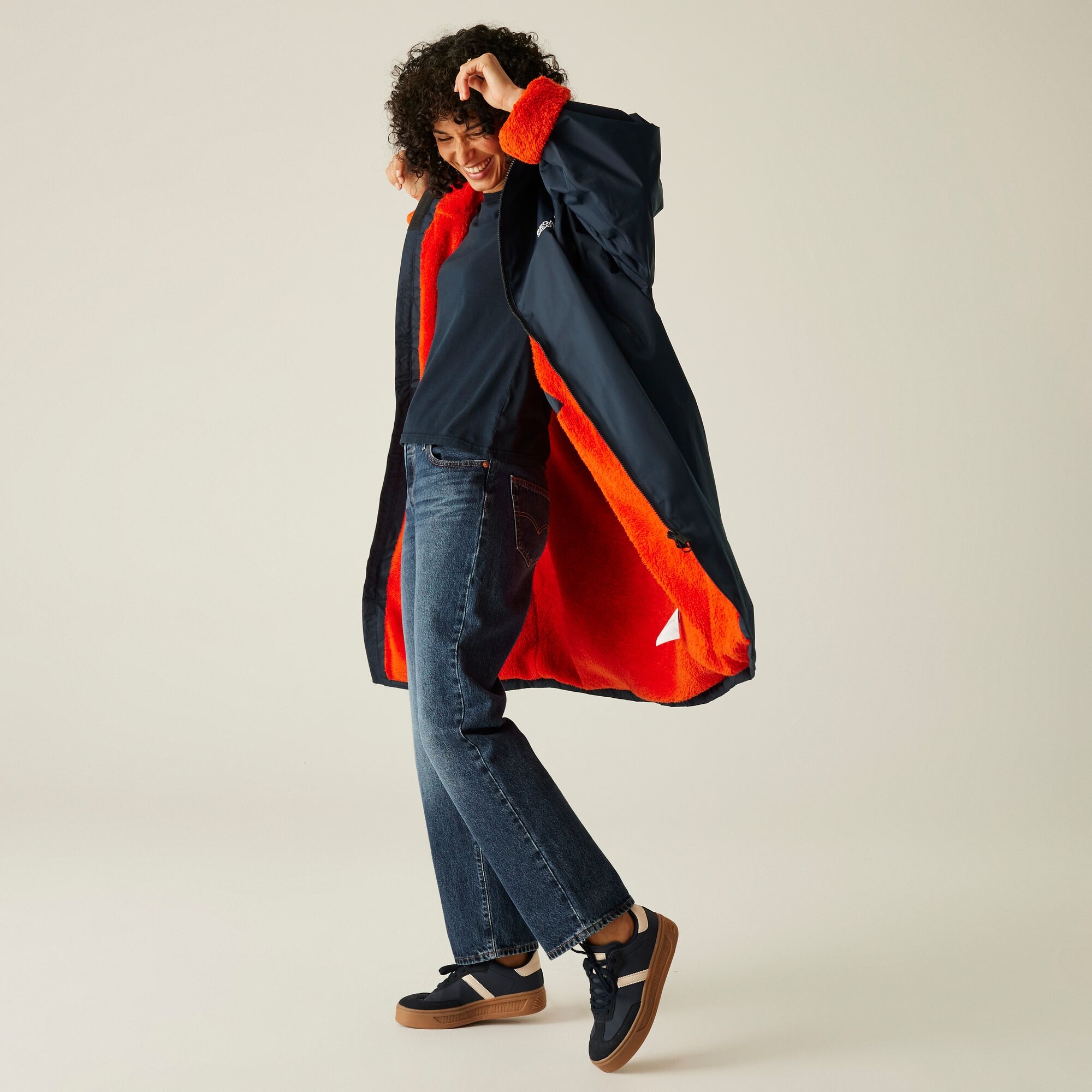 Adult's Waterproof Changing Robe | Navy Rusty Orange Lining