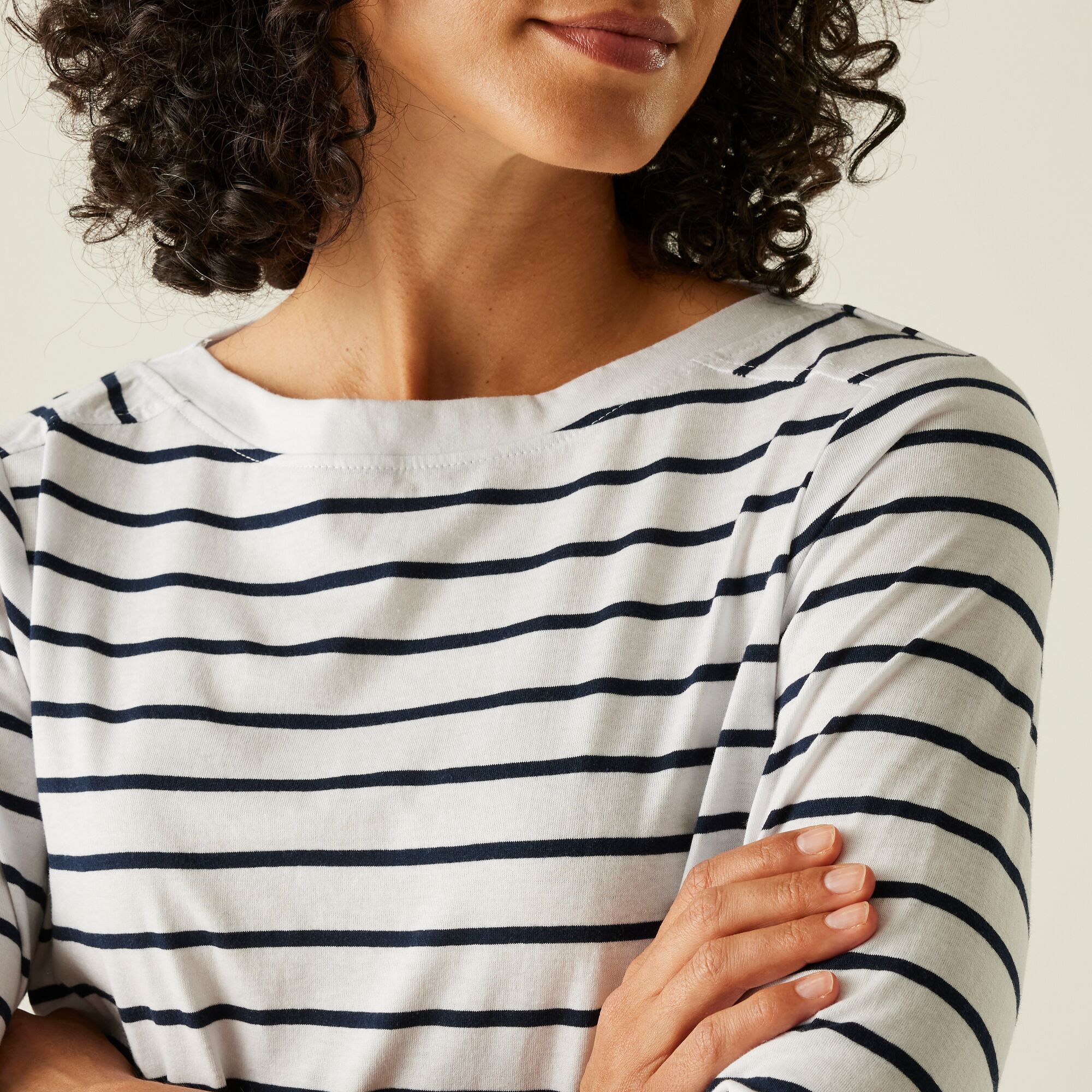 Women's Bayletta II 3/4 Sleeve Top  | White Navy Stripe