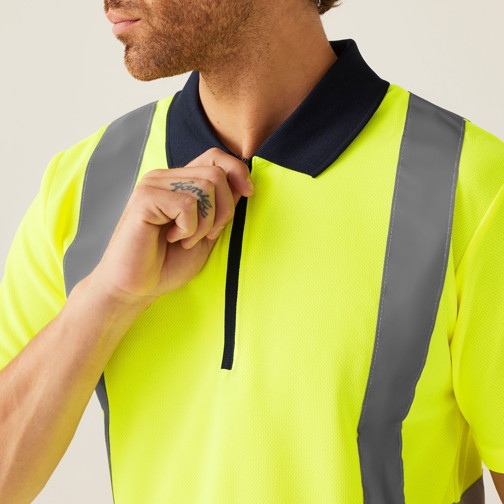 Men's Hi Vis Pro Reflective Polo Work Shirt | Yellow Navy