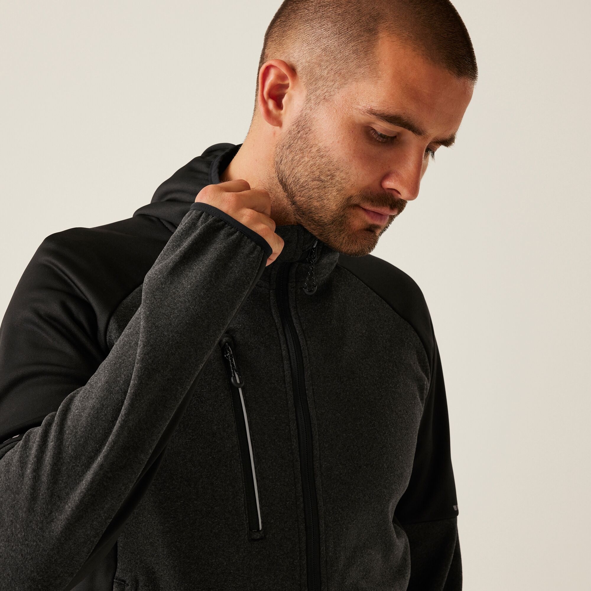 Men's X-Pro Coldspring II Hybrid Full Zip Hooded Fleece | Grey Marl Black