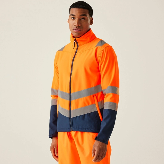 Men's Hi-Vis 2-Layer Softshell Jacket | Orange Navy
