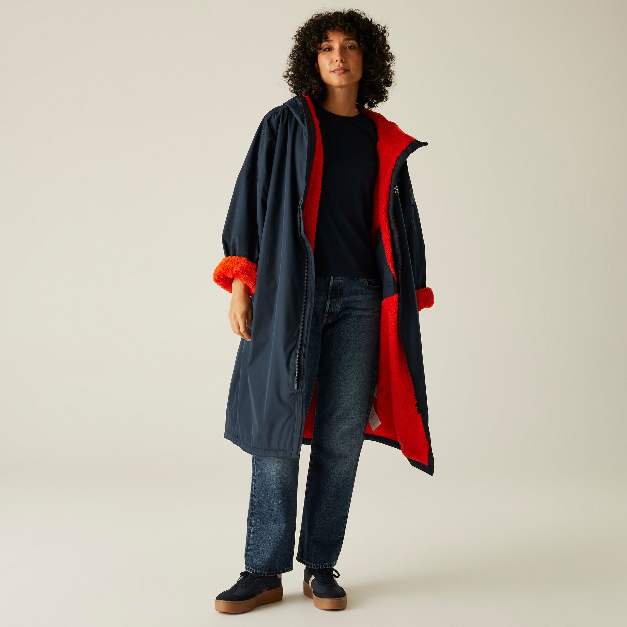 Adult's Waterproof Changing Robe | Navy Rusty Orange Lining