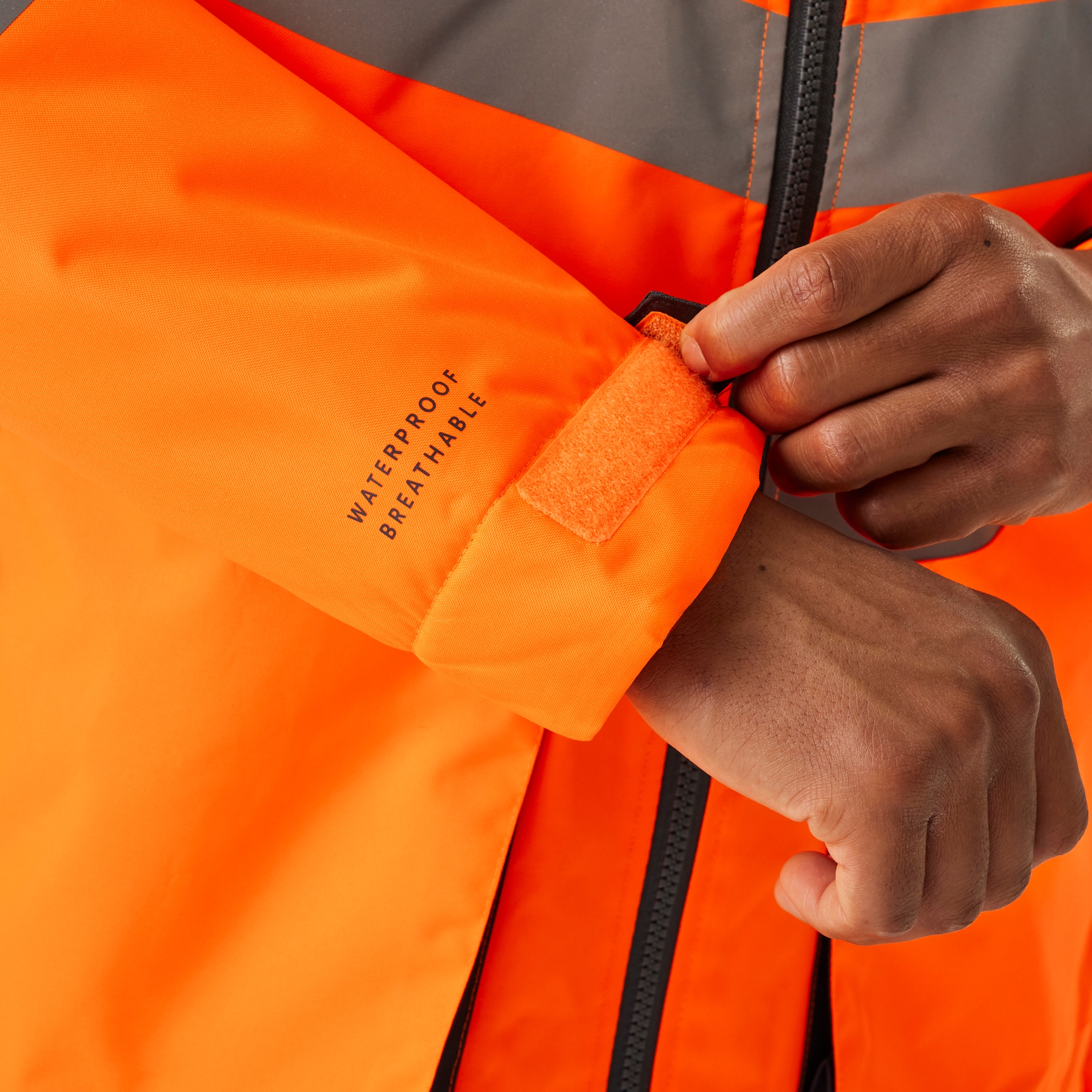 Men's Hi-Vis Waterproof Reflective Hooded Jacket | Orange Grey