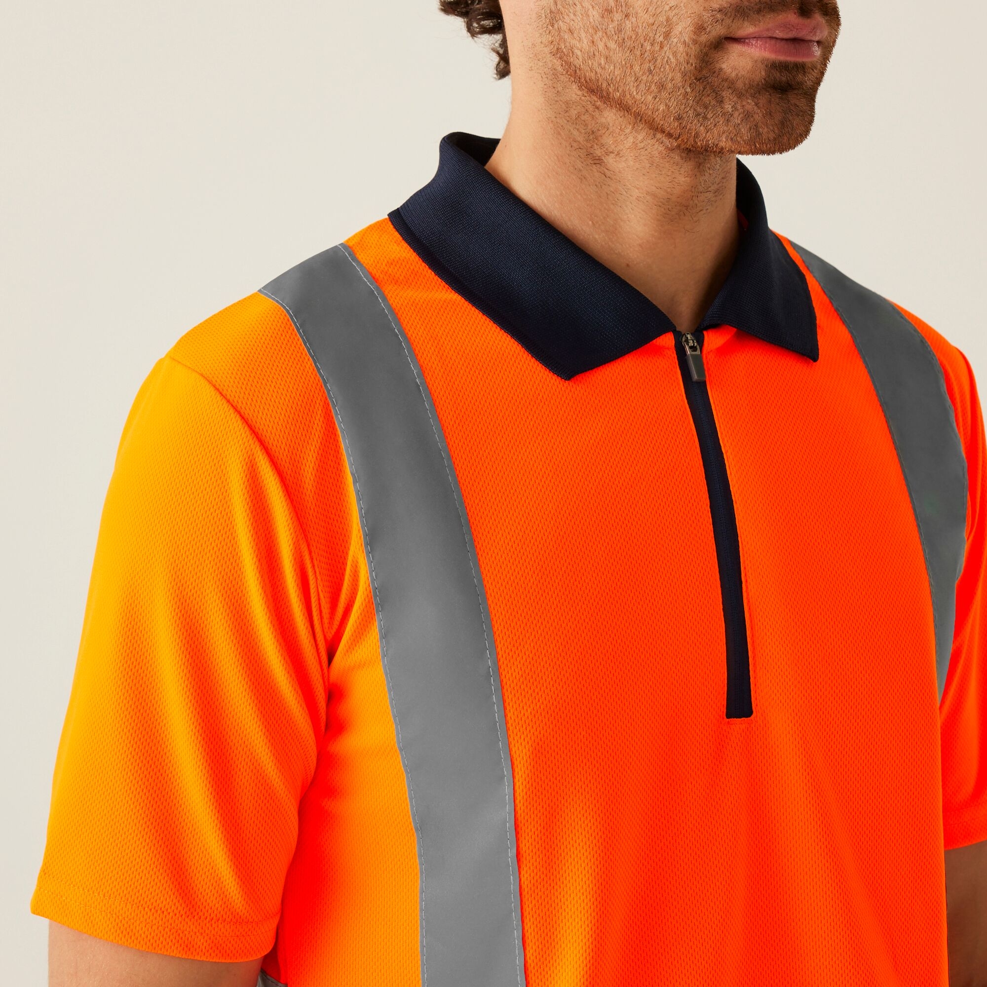 Men's Hi Vis Pro Reflective Polo Work Shirt | Orange Navy