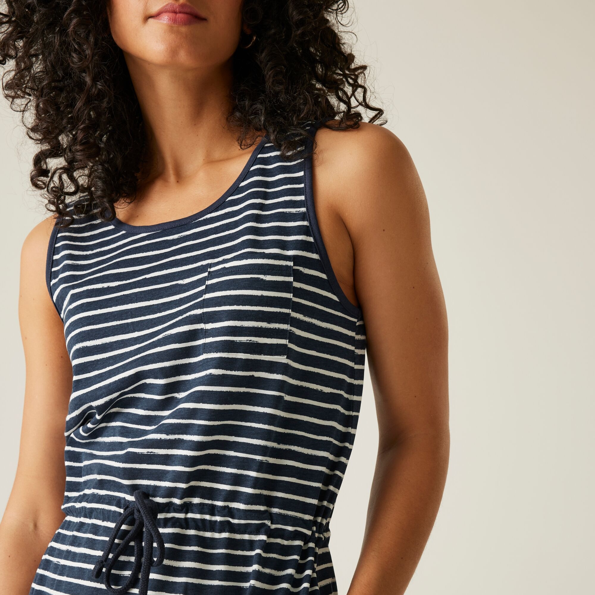 Women's Ariena Casual Dress | Navy White Painterly Stripe