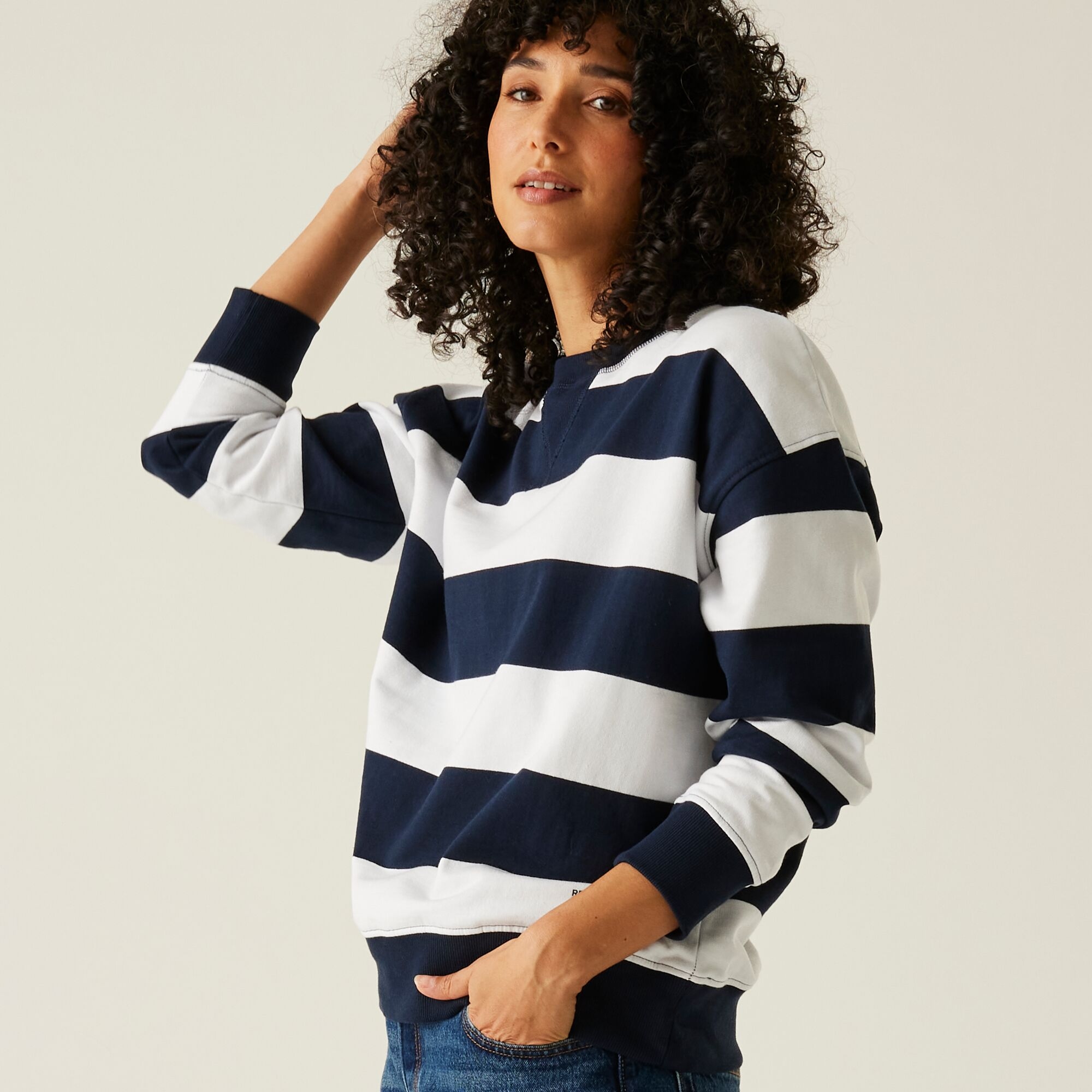 Women's Avika II Crew Neck Jumper | Navy White Stripe