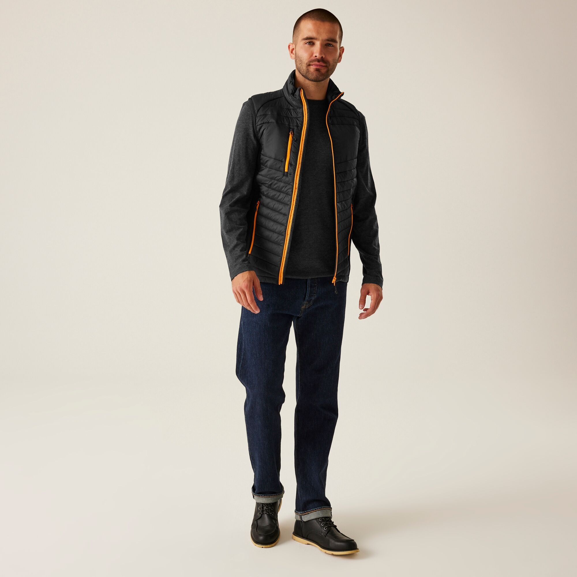 Men's Navigate Hybrid Bodywarmer | Black Orange Pop