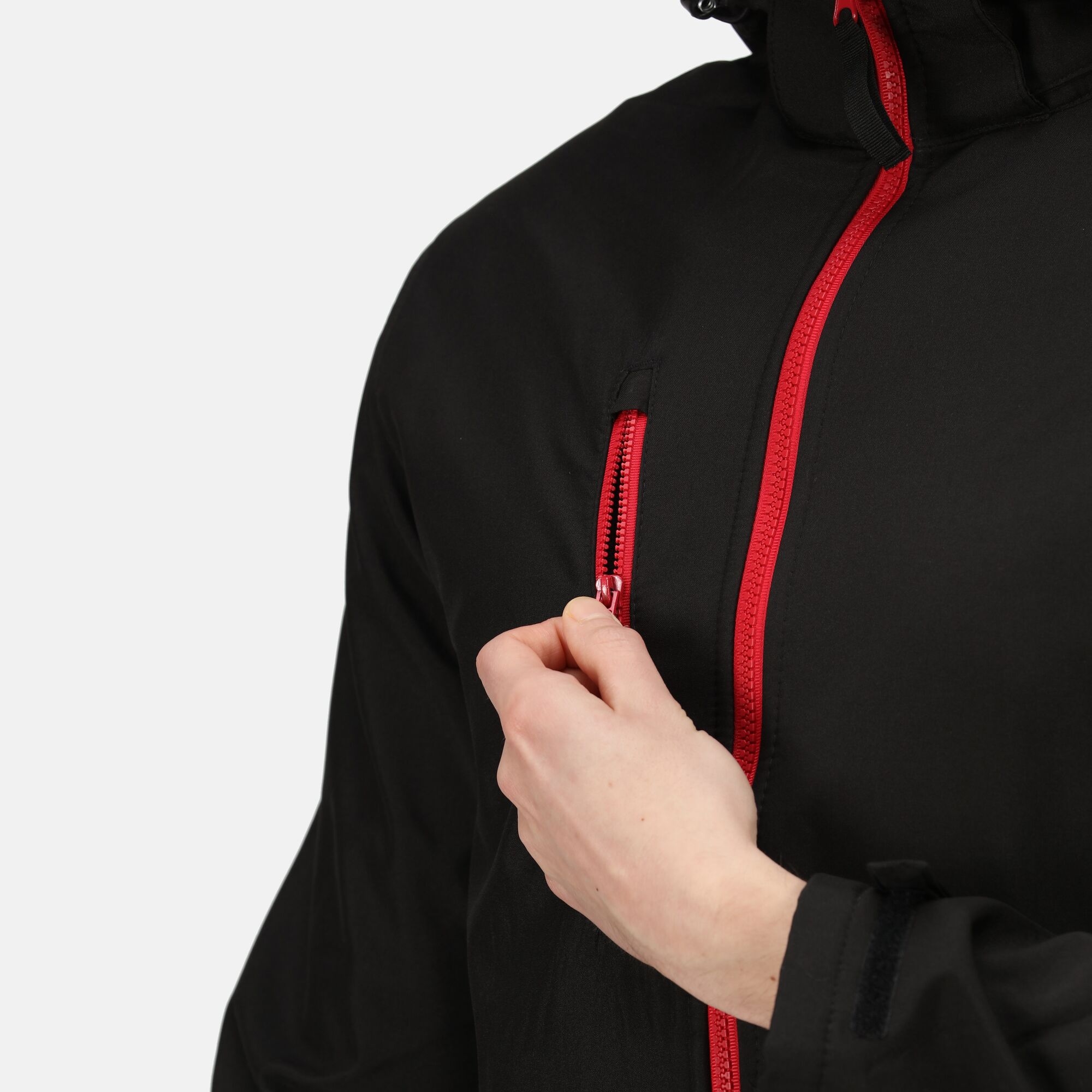 Men's Venturer 3 Layer Printable Hooded Softshell Jacket | Black Classic Red
