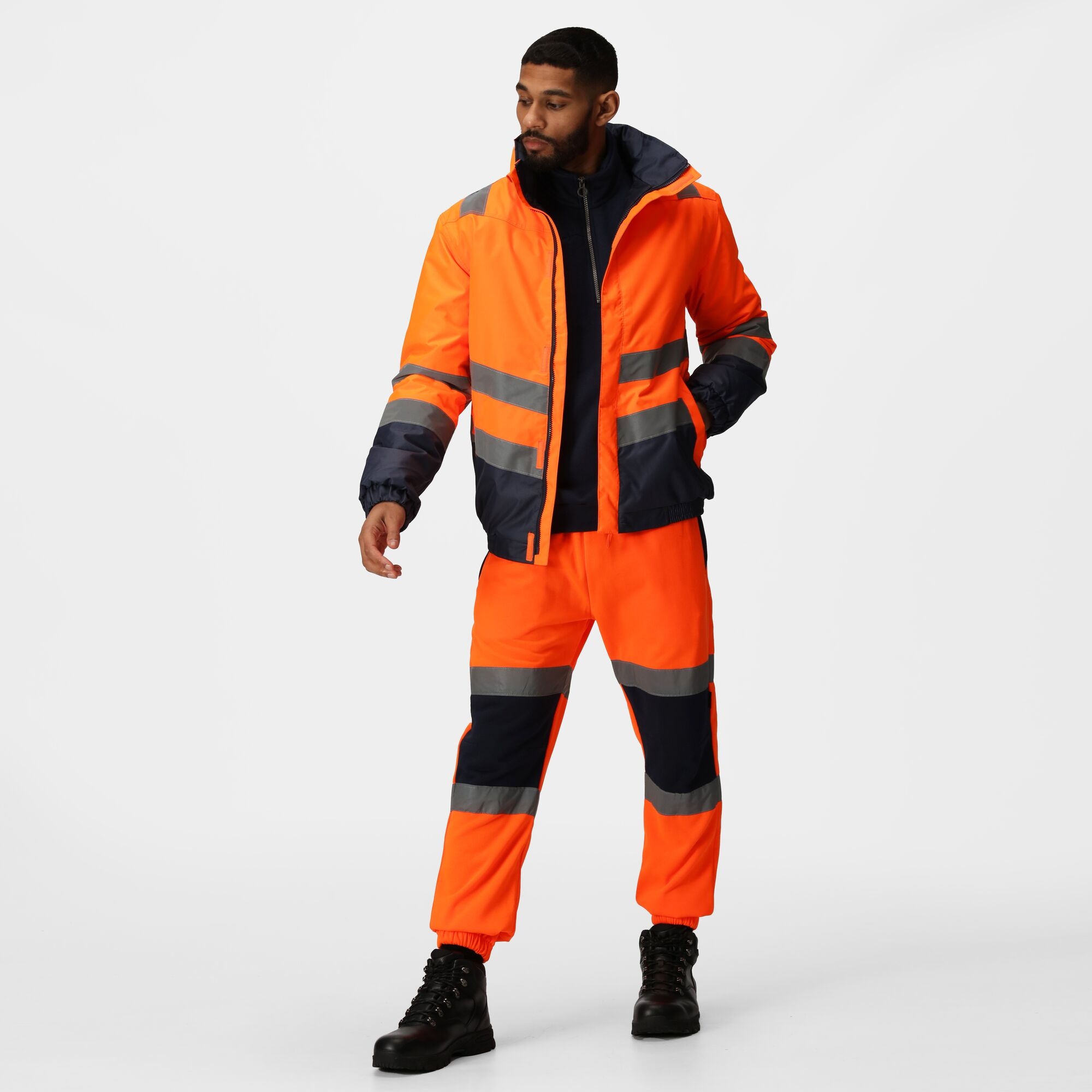 Men's Waterproof Hi-Vis Bomber Jacket | Orange Navy