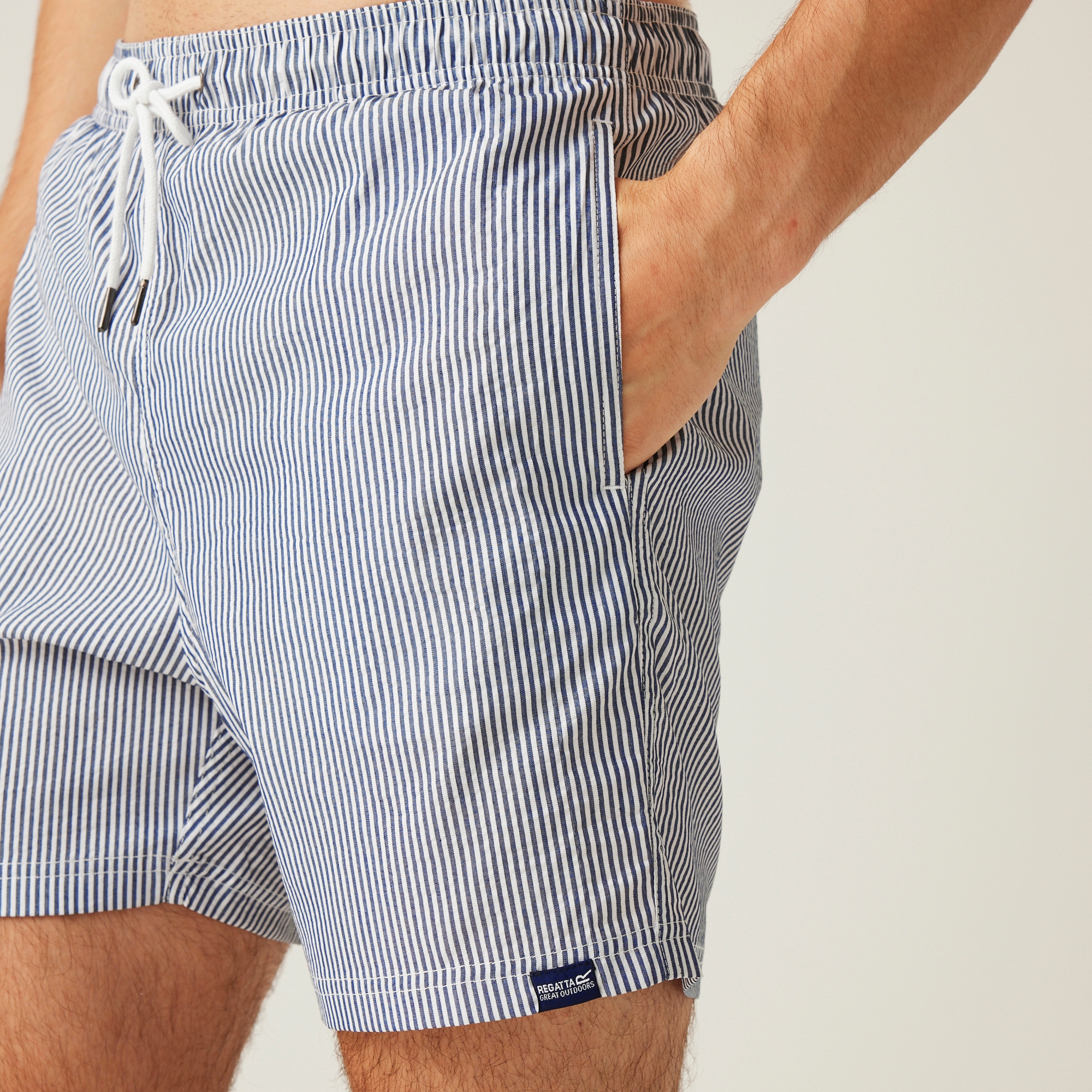 Men's Loras Swim Shorts | Navy Seersucker Stripe