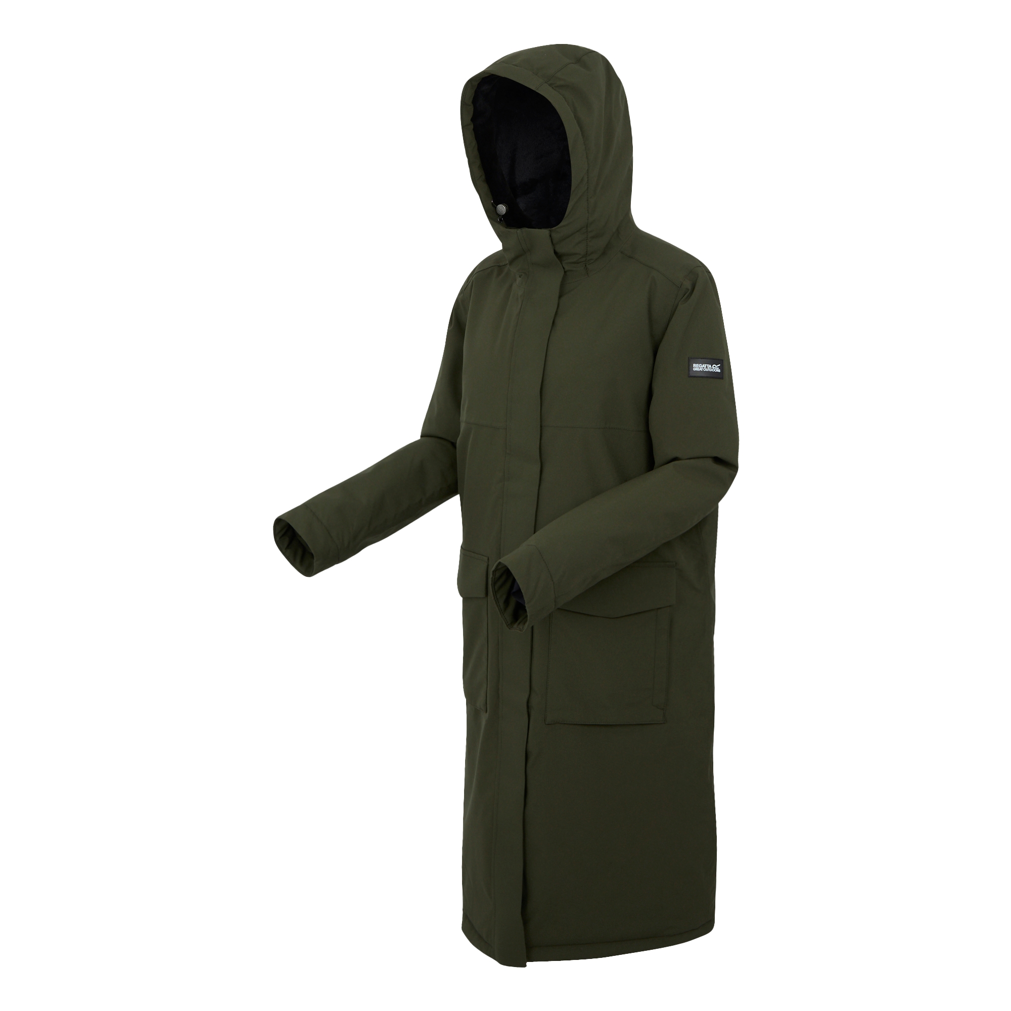 Women's Yarli Waterproof Longline Jacket | Dark Khaki Black
