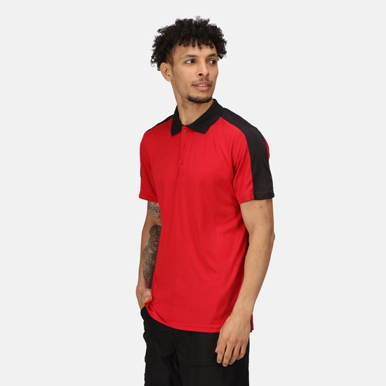 Men's Contrast Coolweave Quick Wicking Polo Shirt | Black Classic Red