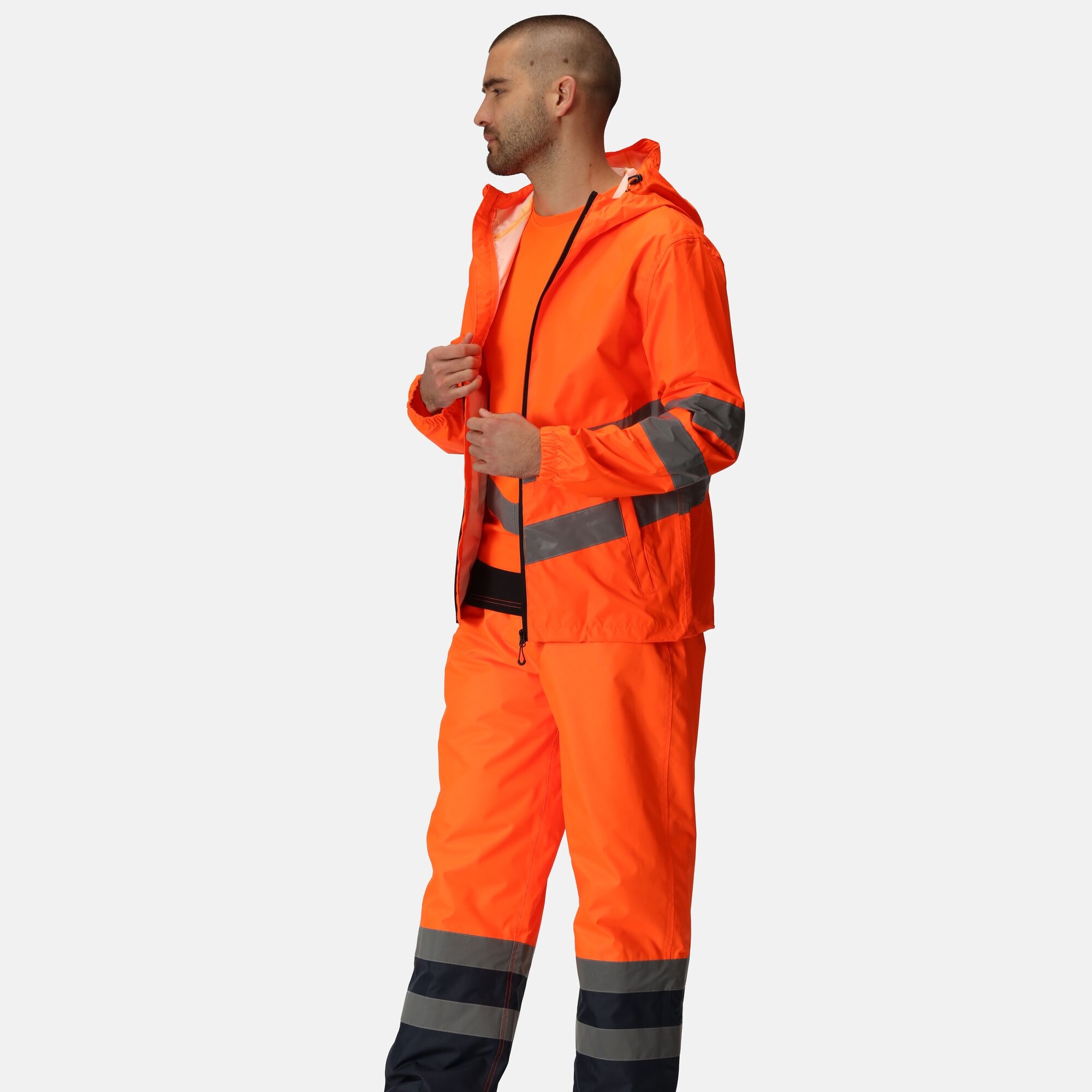 Men's Hi-Vis Pro Waterproof Reflective Packaway Work Jacket | Orange