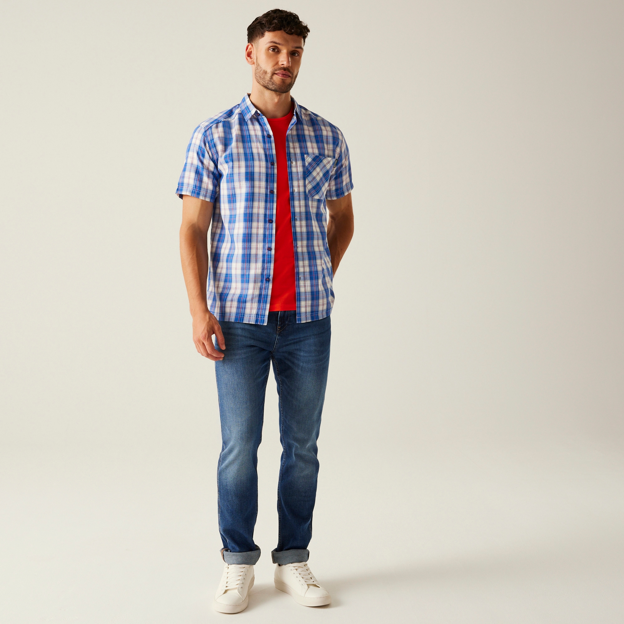 Men's Mindano IX Short Sleeve Shirt | White Olympian Blue Check